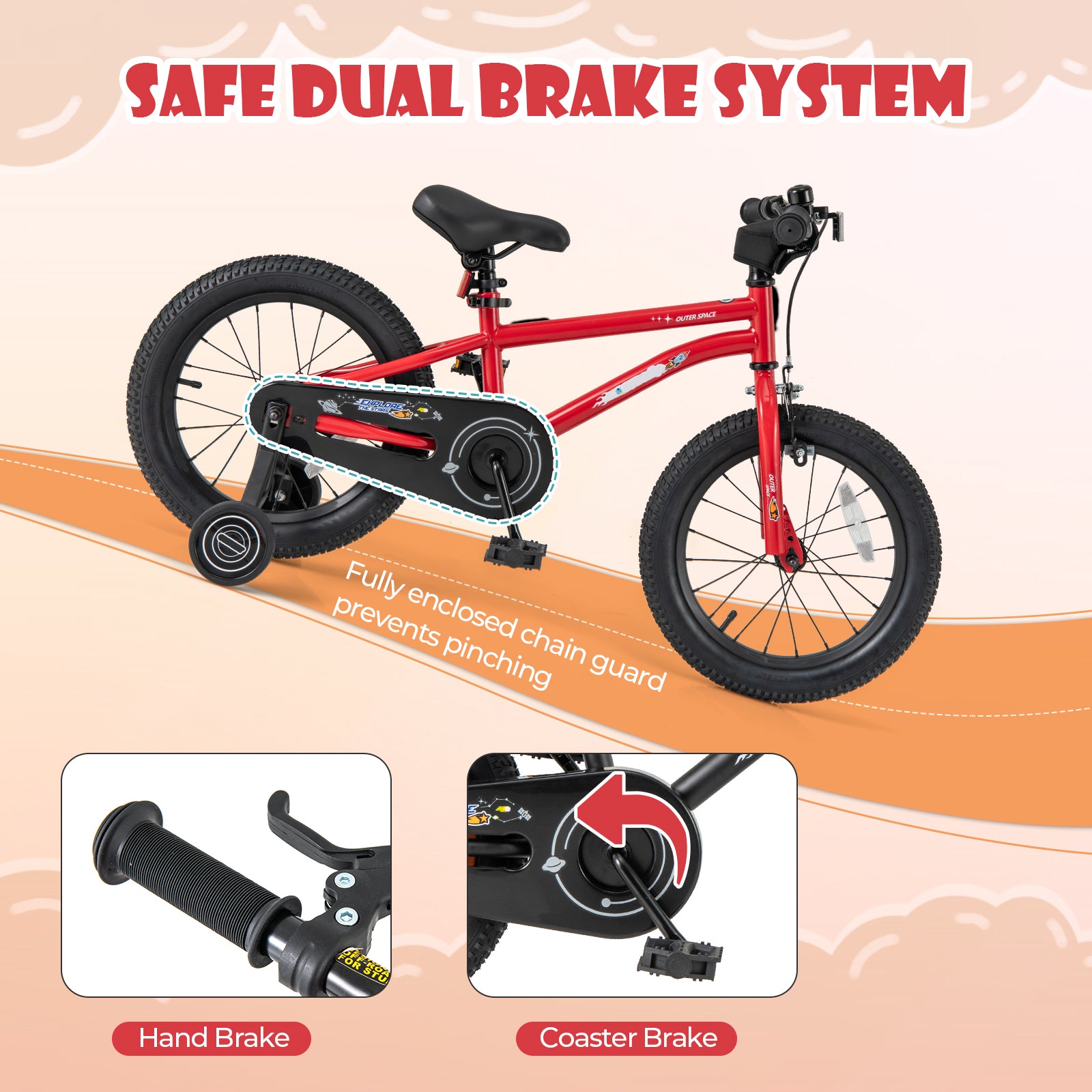 16-Inch Kids Bike Ages 4-7 with Handbrake and Coaster Brake and Bell Ring-16 inches, Red Kids Bike at Gallery Canada
