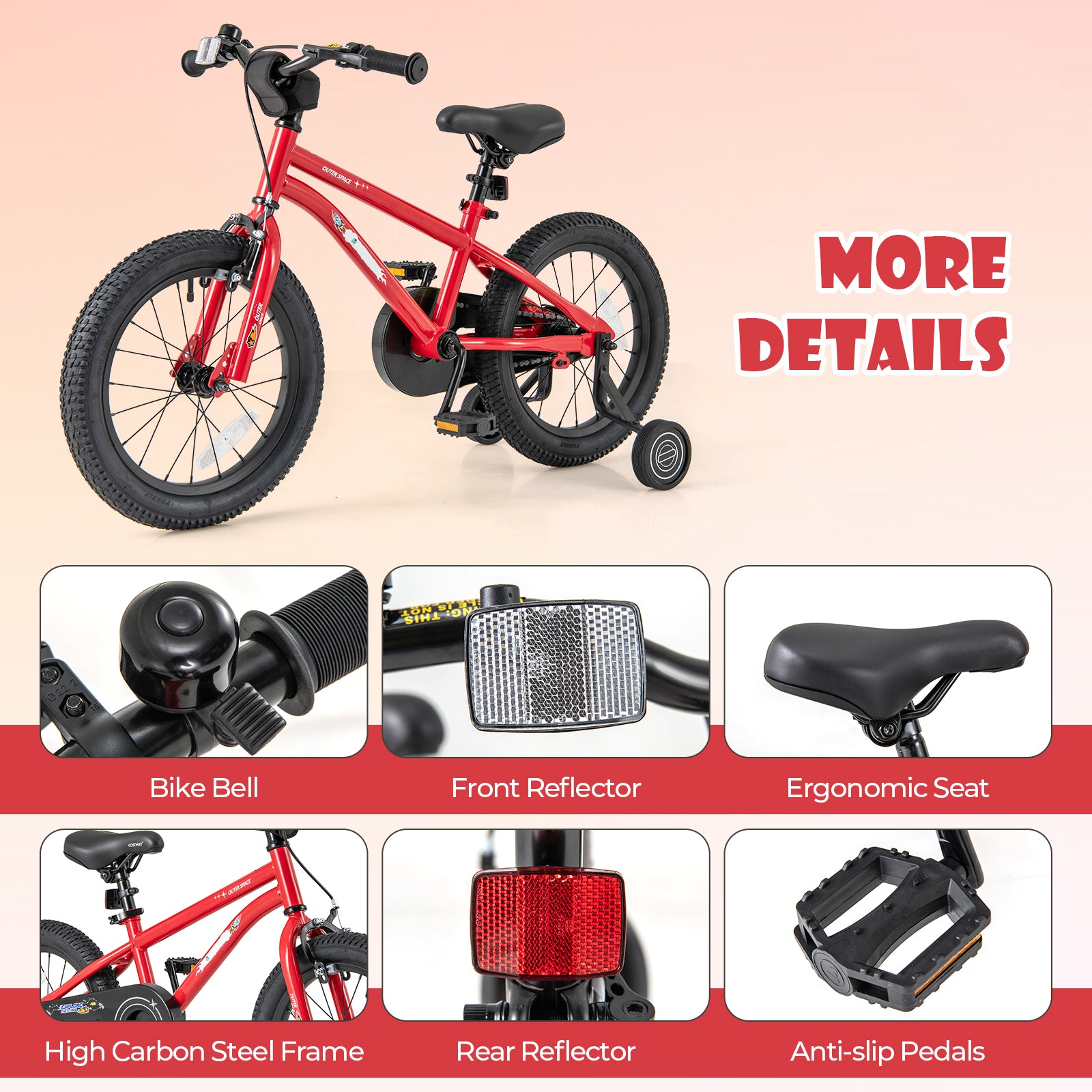 16-Inch Kids Bike Ages 4-7 with Handbrake and Coaster Brake and Bell Ring-16 inches, Red Kids Bike at Gallery Canada