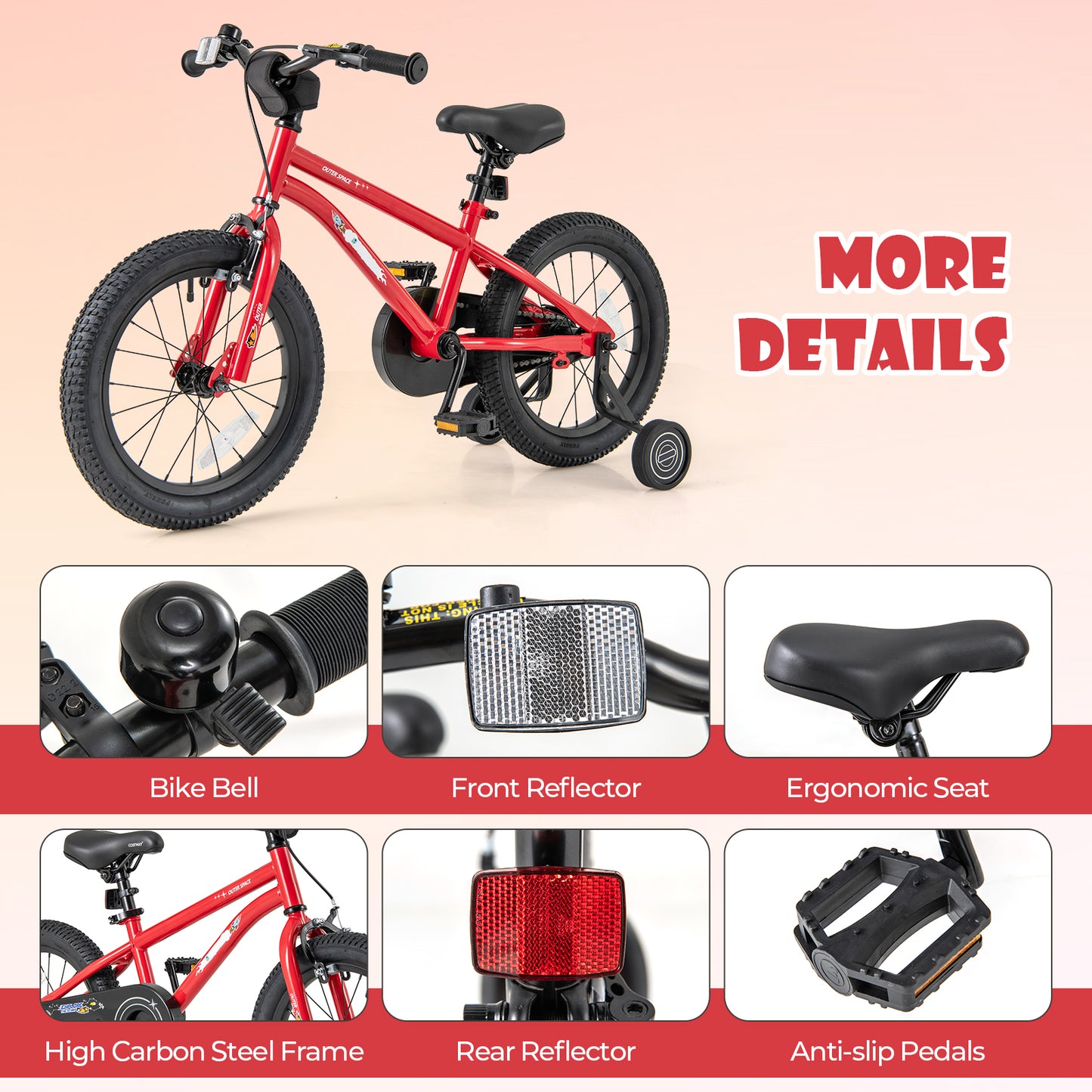 16-Inch Kids Bike Ages 4-7 with Handbrake and Coaster Brake and Bell Ring-16 inches, Red Kids Bike at Gallery Canada