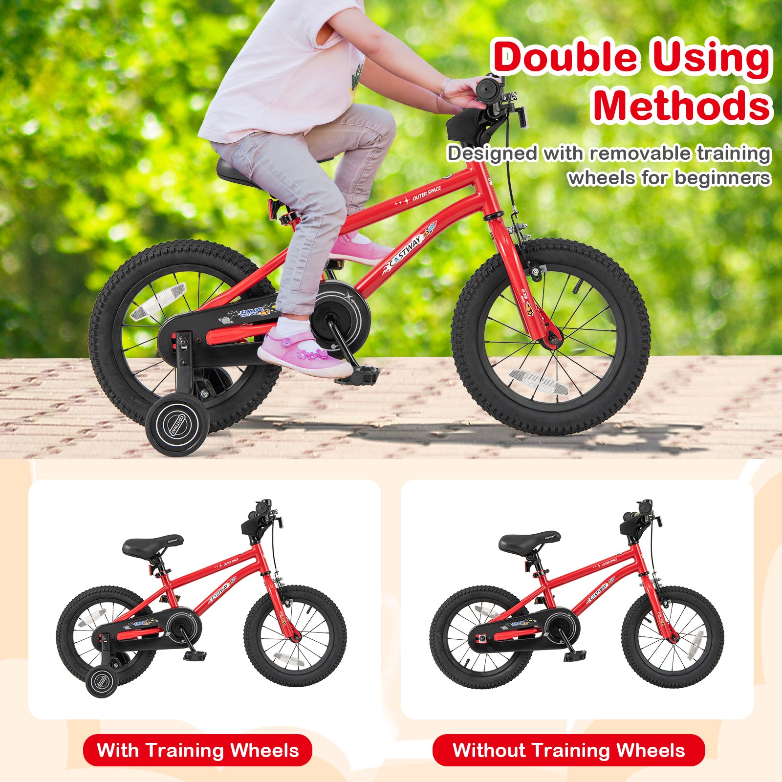14-Inch Kids Bike Ages 3-8 with Handbrake and Coaster Brake and Bell Ring-14 inches, Red Kids Bike at Gallery Canada