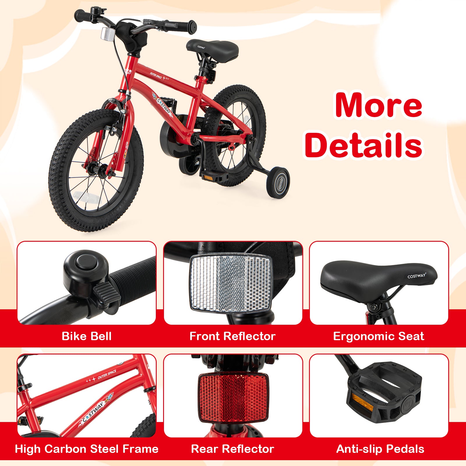 14-Inch Kids Bike Ages 3-8 with Handbrake and Coaster Brake and Bell Ring-14 inches, Red Kids Bike at Gallery Canada