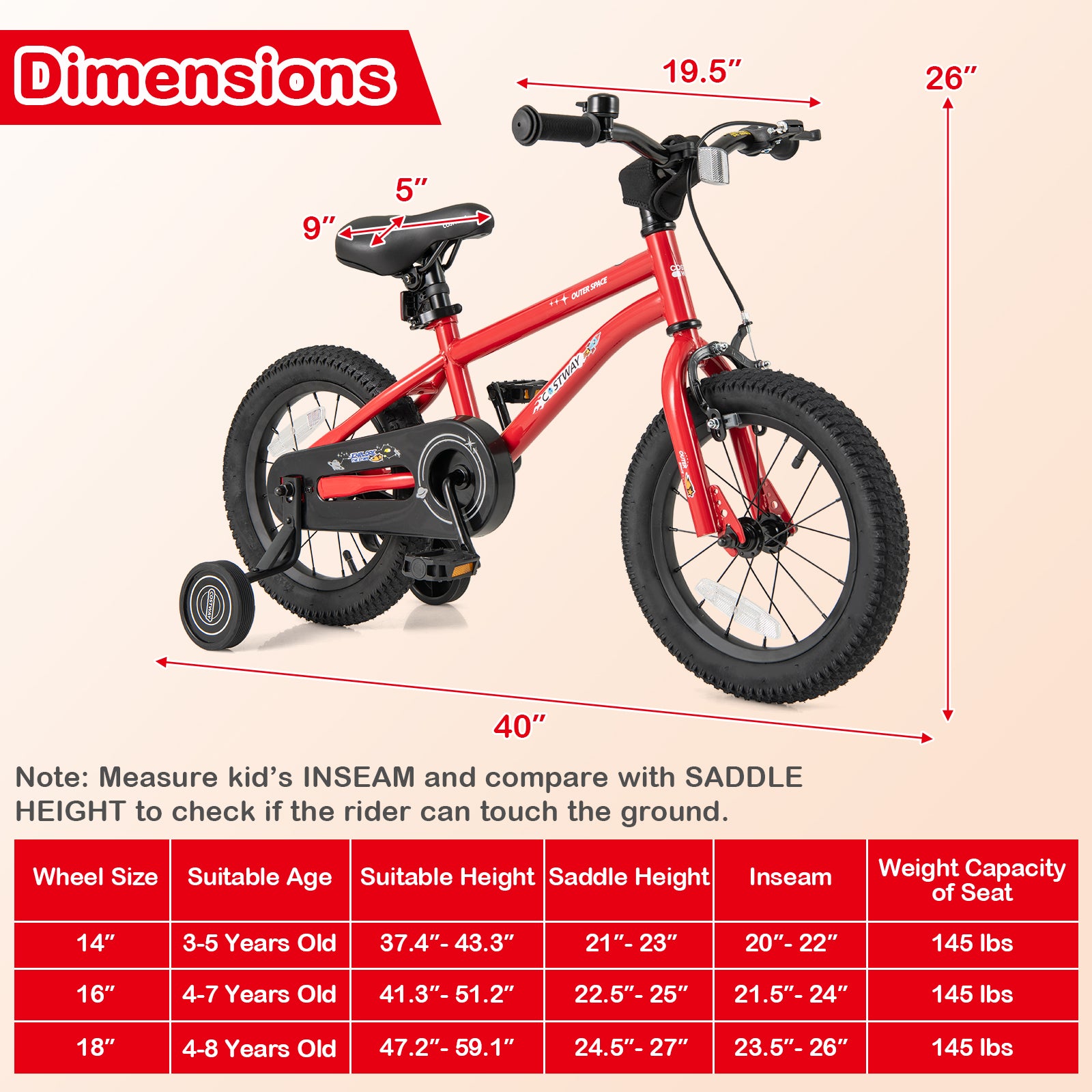 14-Inch Kids Bike Ages 3-8 with Handbrake and Coaster Brake and Bell Ring-14 inches, Red Kids Bike at Gallery Canada