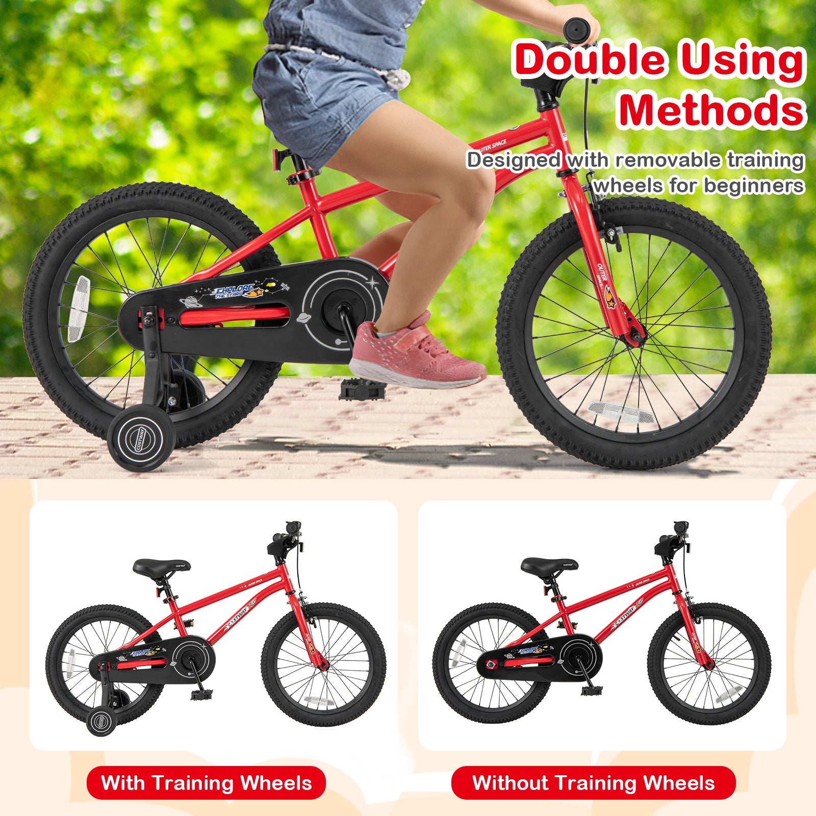 18-Inch Kids Bike Ages 3-8 with Handbrake and Coaster Brake and Bell Ring-18 inches, Red Kids Bike at Gallery Canada