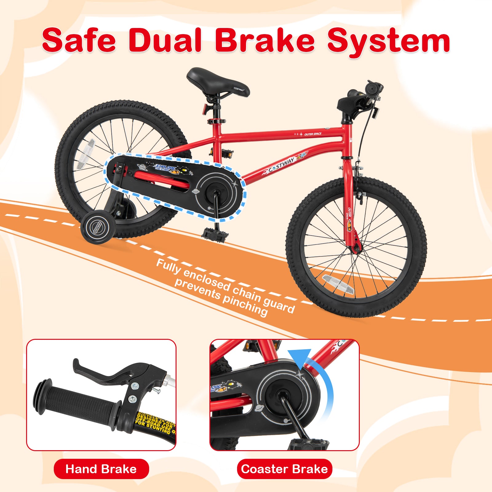 18-Inch Kids Bike Ages 3-8 with Handbrake and Coaster Brake and Bell Ring-18 inches, Red Kids Bike at Gallery Canada