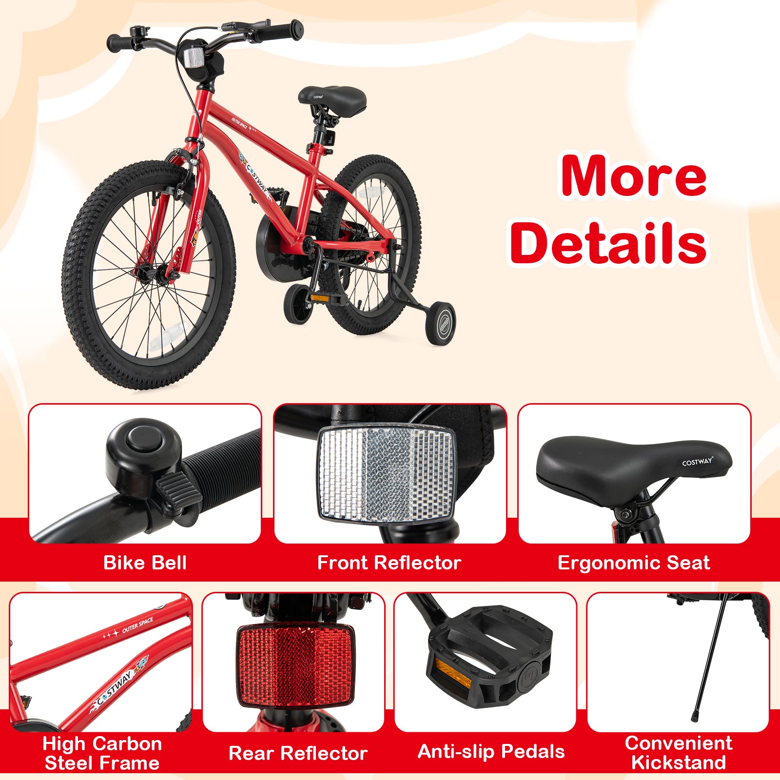 18-Inch Kids Bike Ages 3-8 with Handbrake and Coaster Brake and Bell Ring-18 inches, Red Kids Bike at Gallery Canada