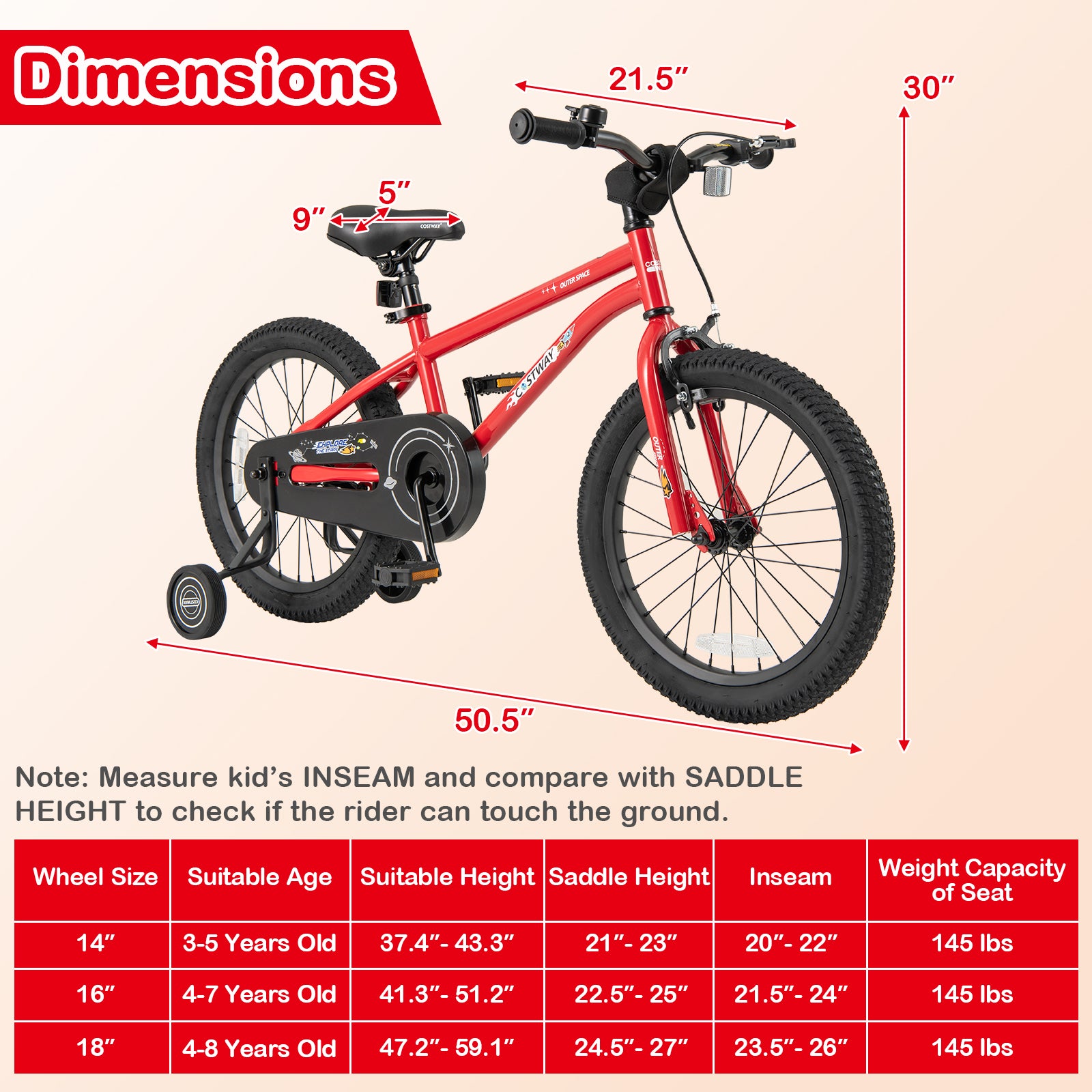 18-Inch Kids Bike Ages 3-8 with Handbrake and Coaster Brake and Bell Ring-18 inches, Red Kids Bike at Gallery Canada