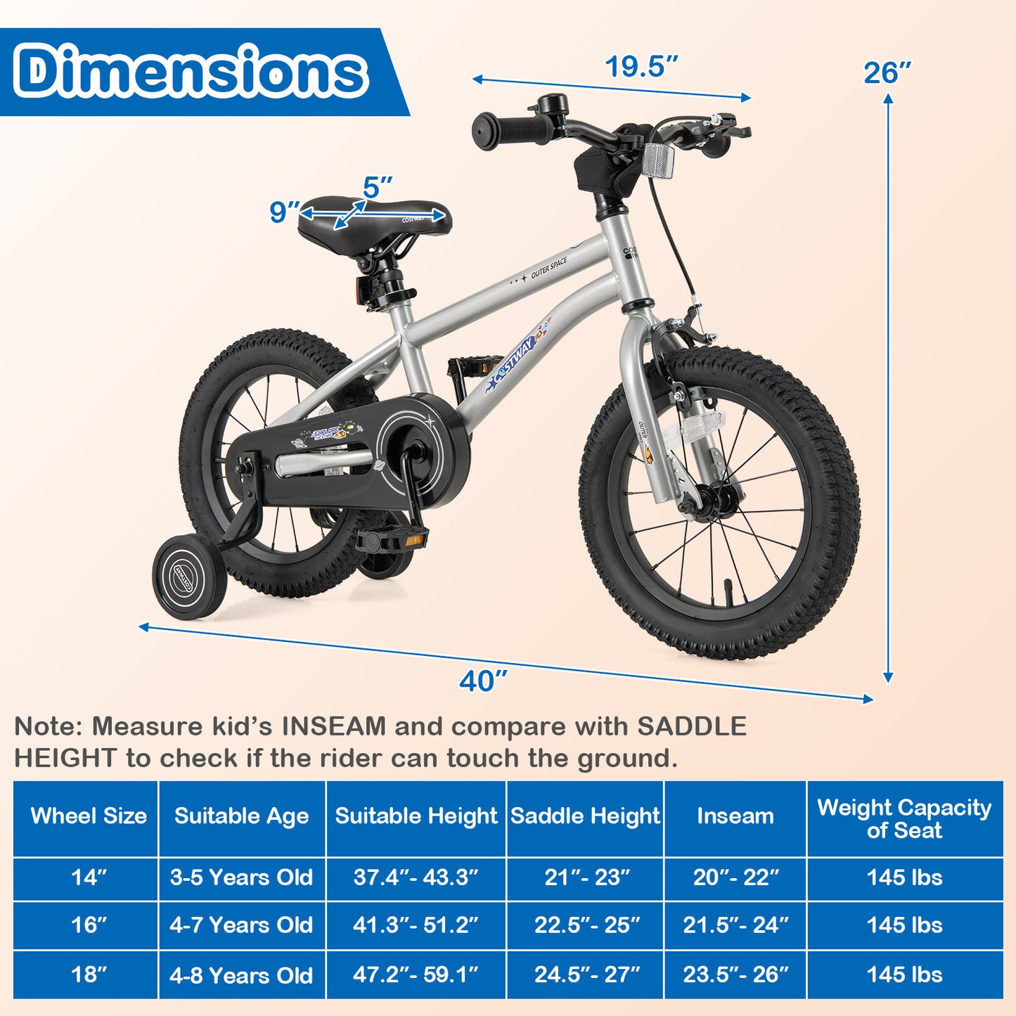 14-Inch Kids Bike Bicycle for Boys Girls 3-5 with High Carbon Steel Frame, Silver Kids Bike at Gallery Canada