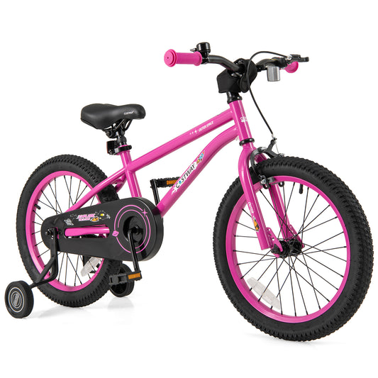 18 Inch Kids Bike, Adjustable For 4-8 Years With Training Wheels, Pink Kids Bike Pink at Gallery Canada