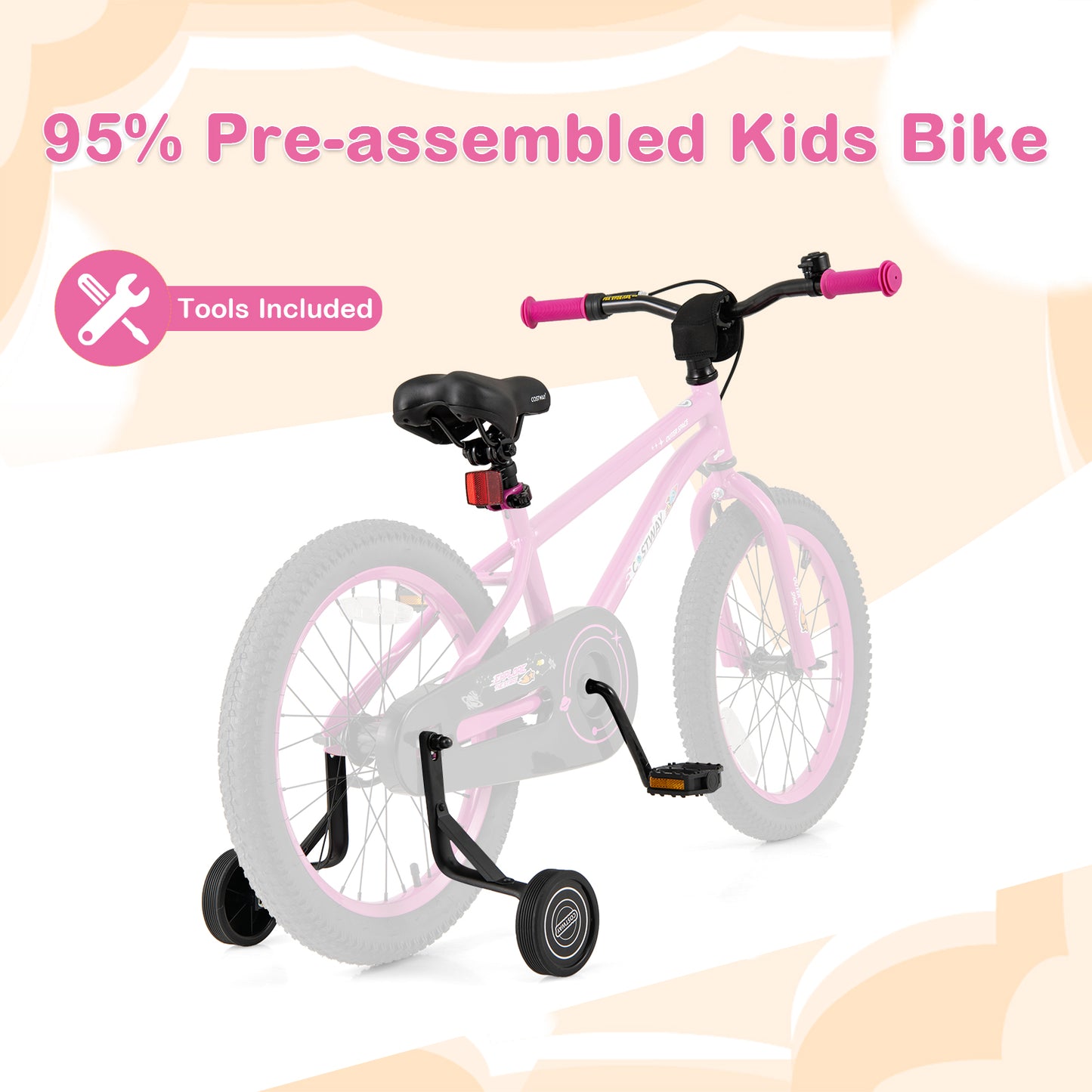 18 Inch Kids Bike for 4-8 Years Old Adjustable with Removable Training Wheels, Pink Kids Bike at Gallery Canada
