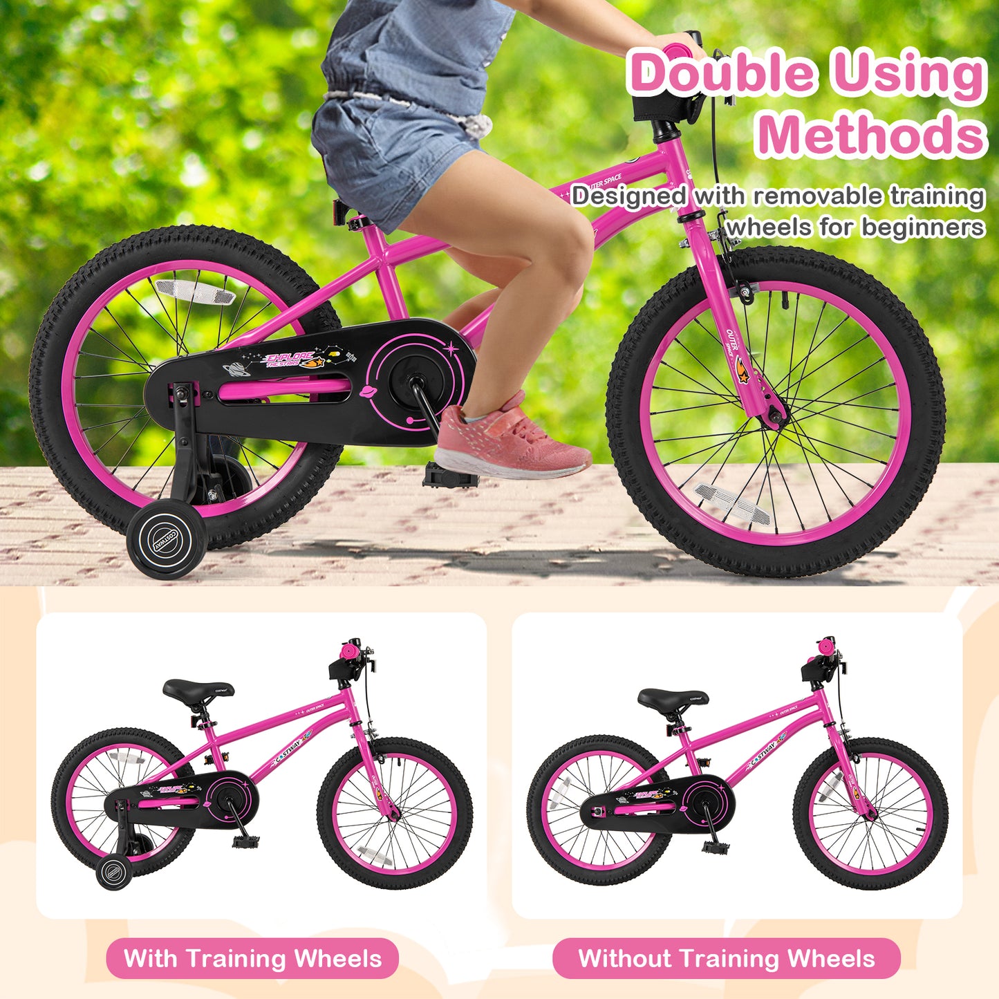 18 Inch Kids Bike for 4-8 Years Old Adjustable with Removable Training Wheels, Pink Kids Bike at Gallery Canada