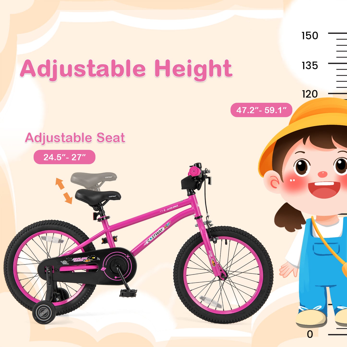 18 Inch Kids Bike for 4-8 Years Old Adjustable with Removable Training Wheels, Pink Kids Bike at Gallery Canada