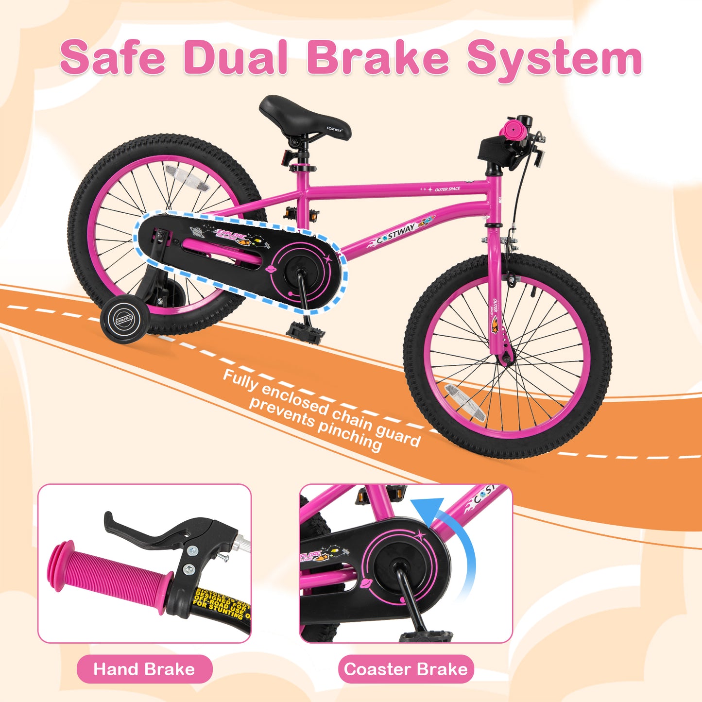 18 Inch Kids Bike for 4-8 Years Old Adjustable with Removable Training Wheels, Pink Kids Bike at Gallery Canada