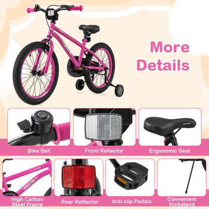 18 Inch Kids Bike for 4-8 Years Old Adjustable with Removable Training Wheels, Pink Kids Bike at Gallery Canada