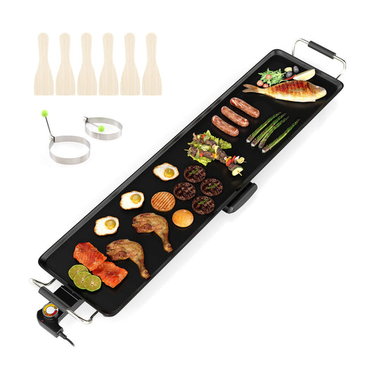 35 Inch Electric Griddle, Nonstick BBQ Grill, Adjustable Temperature, Black