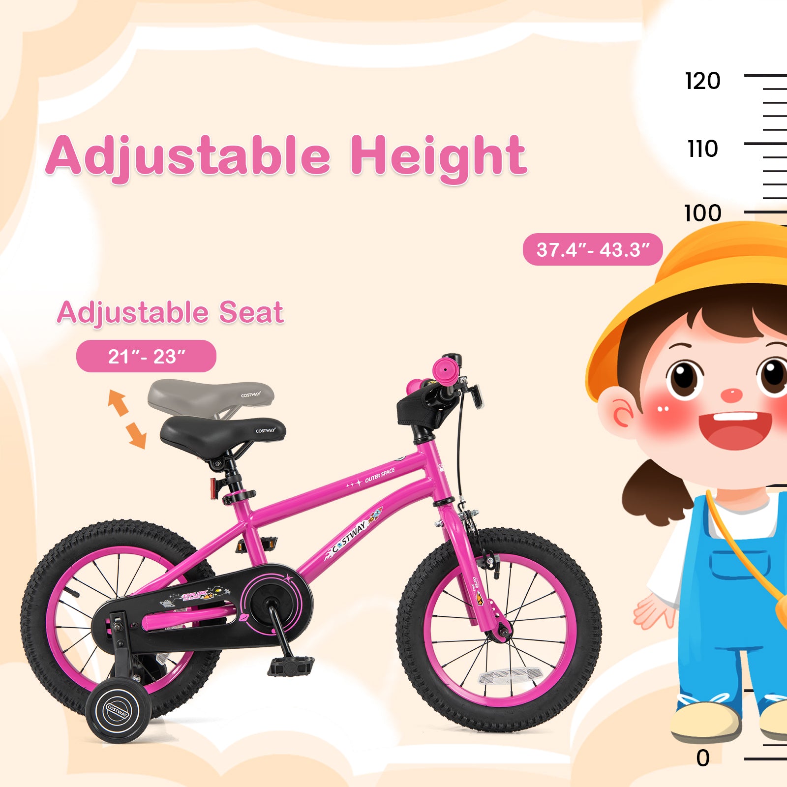 14 Inch Kids Bike for 3-5 Years Old Adjustable with Removable Training Wheels, Pink Kids Bike at Gallery Canada