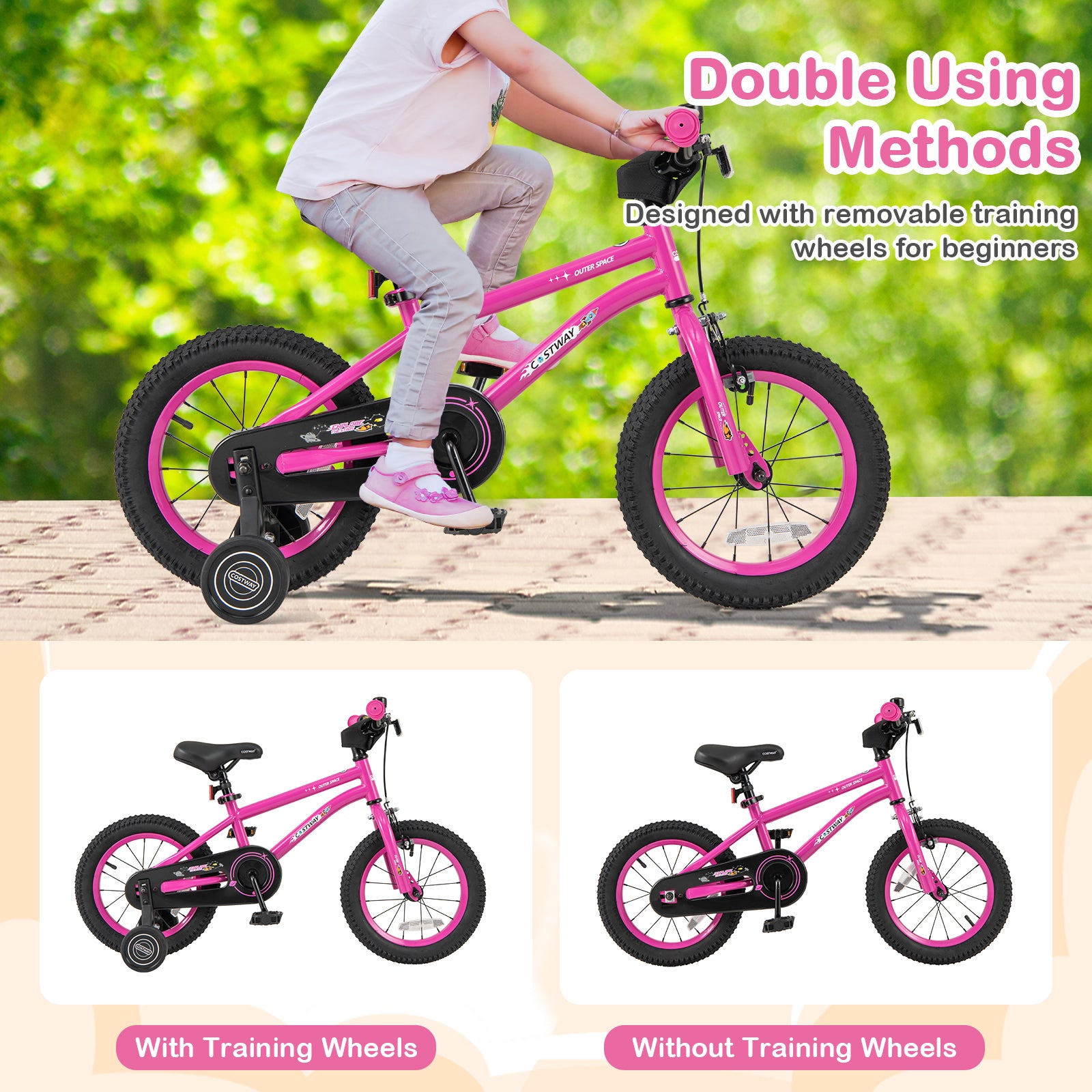 14 Inch Kids Bike for 3-5 Years Old Adjustable with Removable Training Wheels, Pink Kids Bike at Gallery Canada