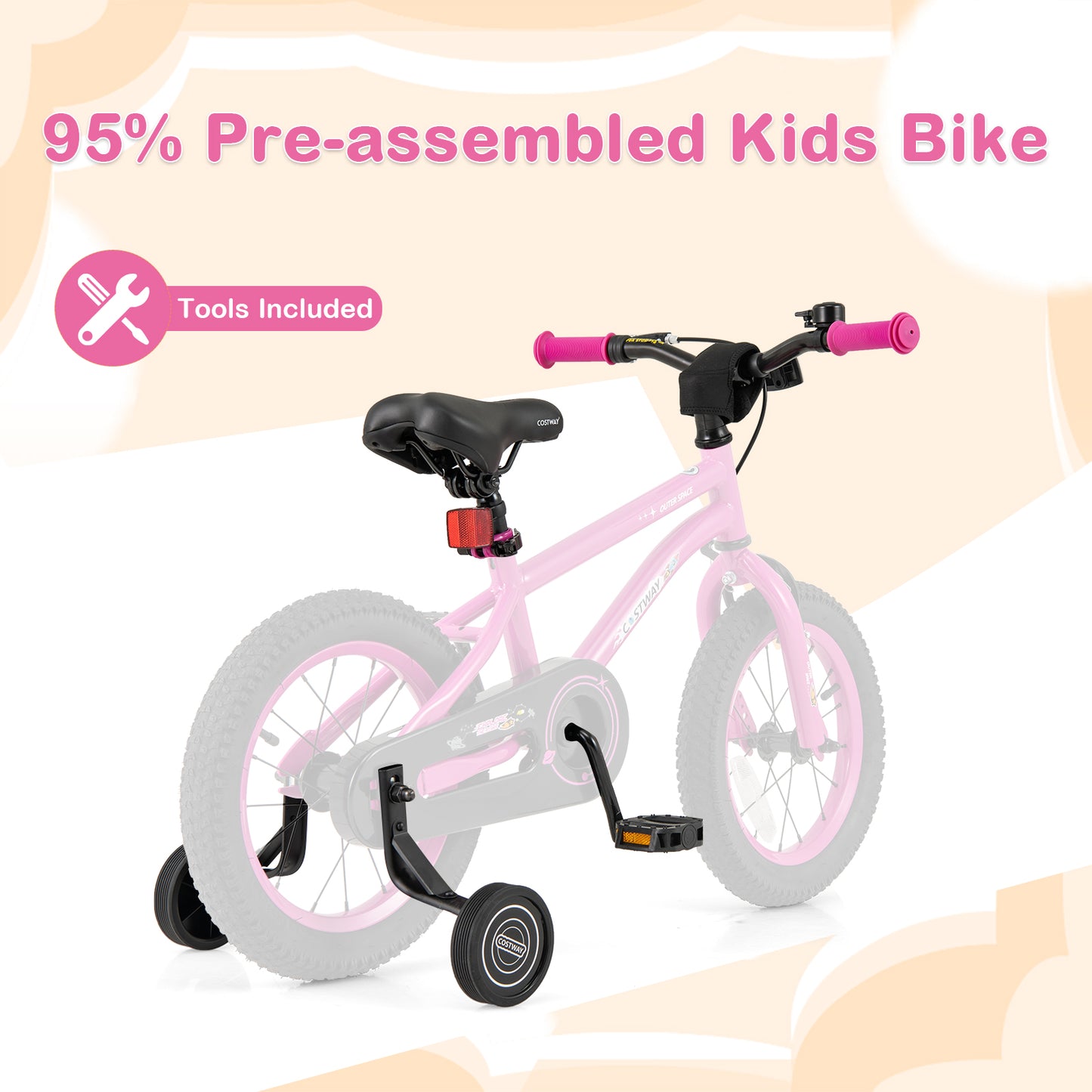 14 Inch Kids Bike for 3-5 Years Old Adjustable with Removable Training Wheels, Pink Kids Bike at Gallery Canada