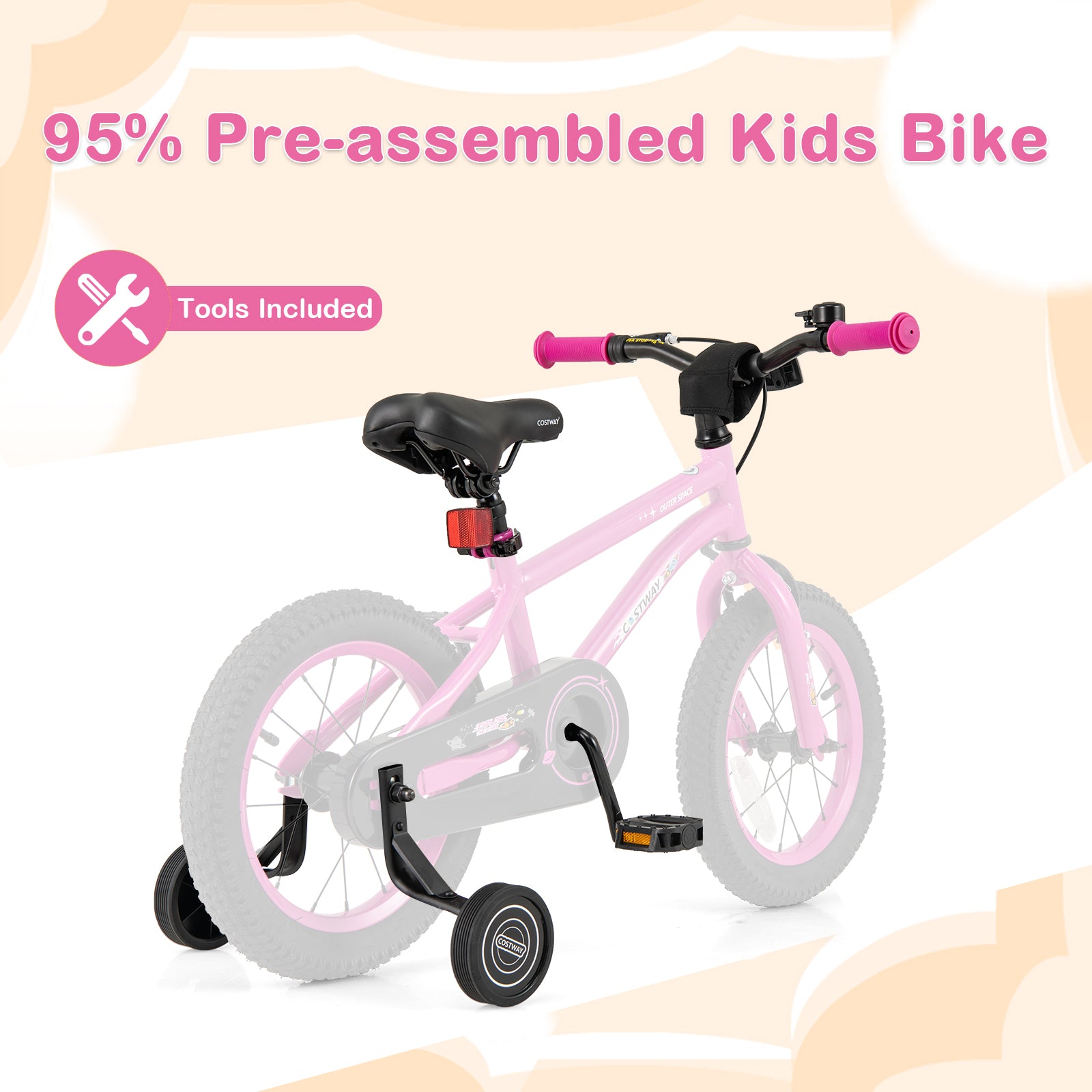 14 Inch Kids Bike for 3-5 Years Old Adjustable with Removable Training Wheels, Pink Kids Bike at Gallery Canada
