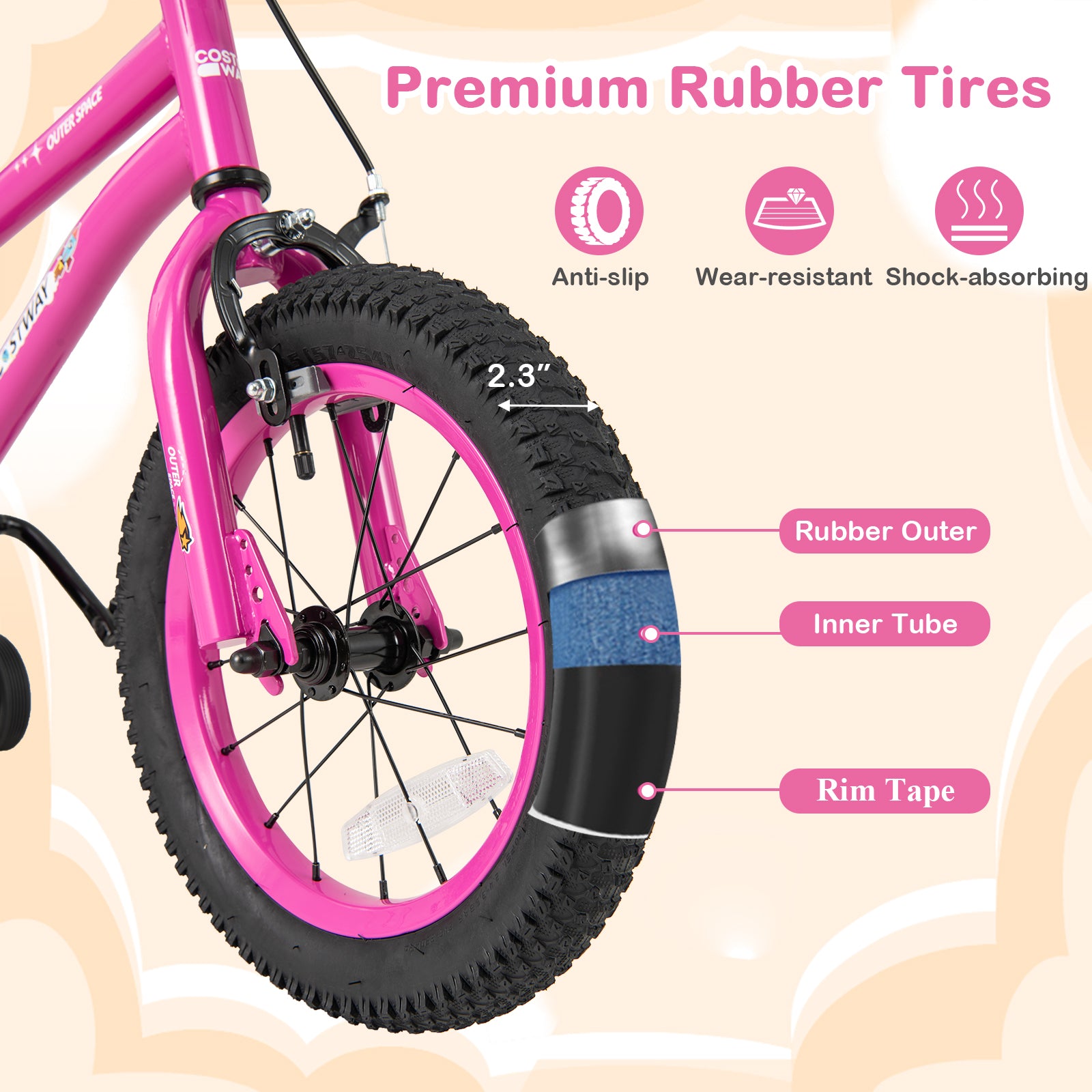 14 Inch Kids Bike for 3-5 Years Old Adjustable with Removable Training Wheels, Pink Kids Bike at Gallery Canada