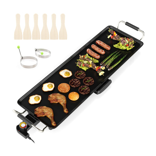 27 Inch Electric Griddle, Nonstick BBQ Grill, Adjustable Temperature, Black