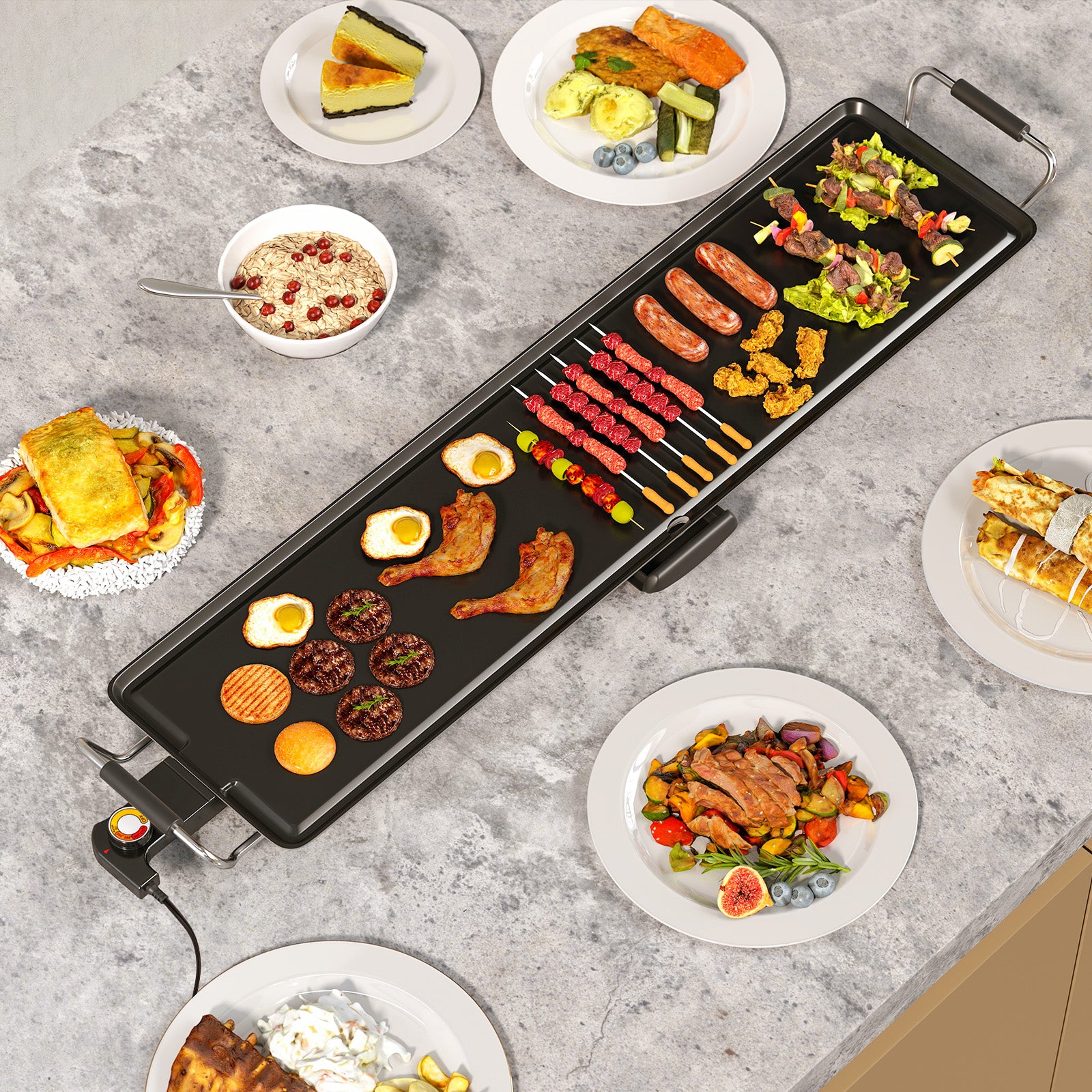 35 Inch Extra Large Electric Griddle with Adjustable Temperature Thermostats and Drip Tray, Black Cookware & Bakeware at Gallery Canada