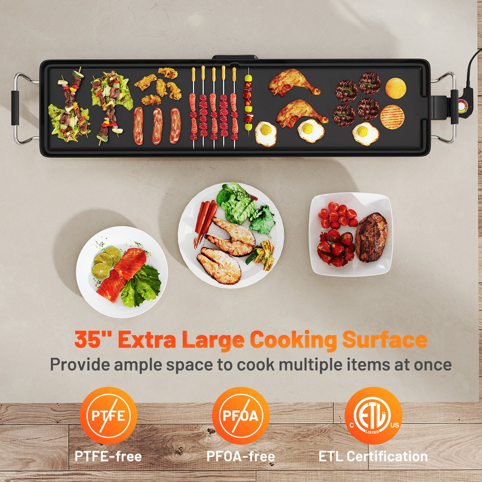 35 Inch Extra Large Electric Griddle with Adjustable Temperature Thermostats and Drip Tray, Black Cookware & Bakeware at Gallery Canada