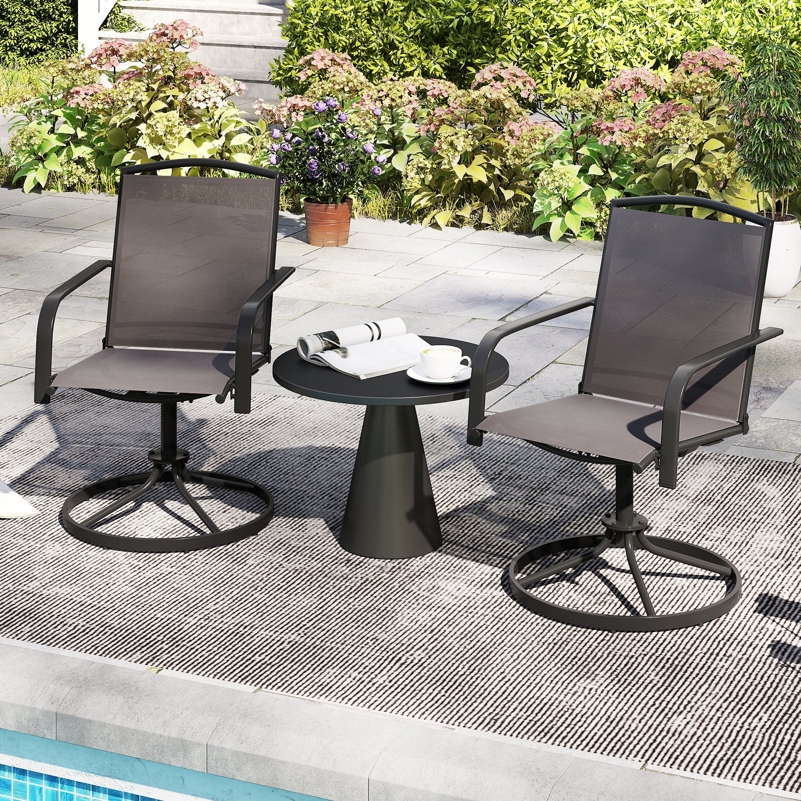 Outdoor Swivel Chairs, Set of 2, High Back, Breathable Seat, Gray Patio Rocking Chairs & Gliders at Gallery Canada