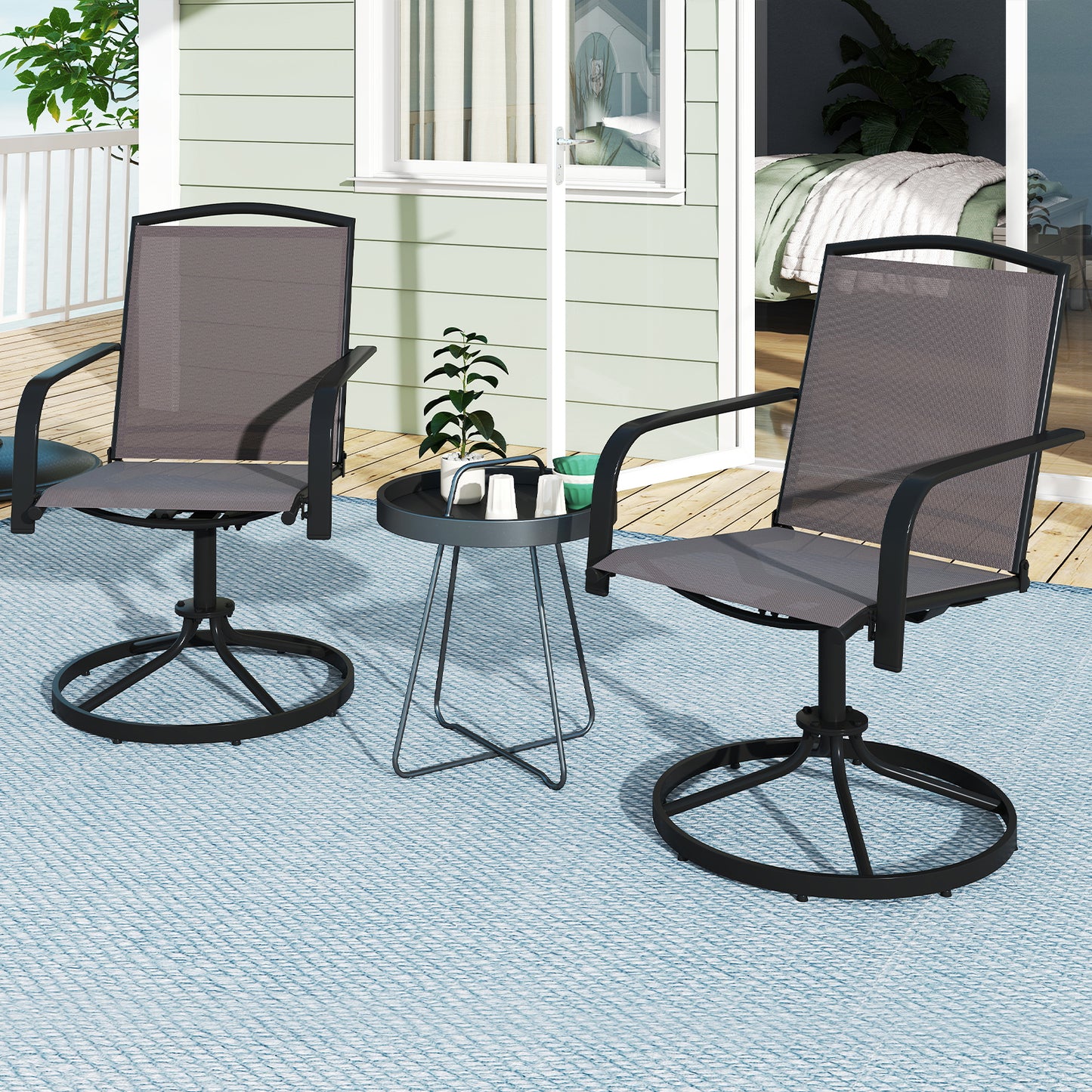 Outdoor Swivel Chairs, Set of 2, High Back, Breathable Seat, Gray Patio Rocking Chairs & Gliders at Gallery Canada