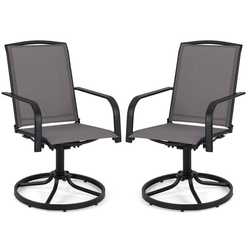 Outdoor Swivel Chairs, Set of 2, High Back, Breathable Seat, Gray