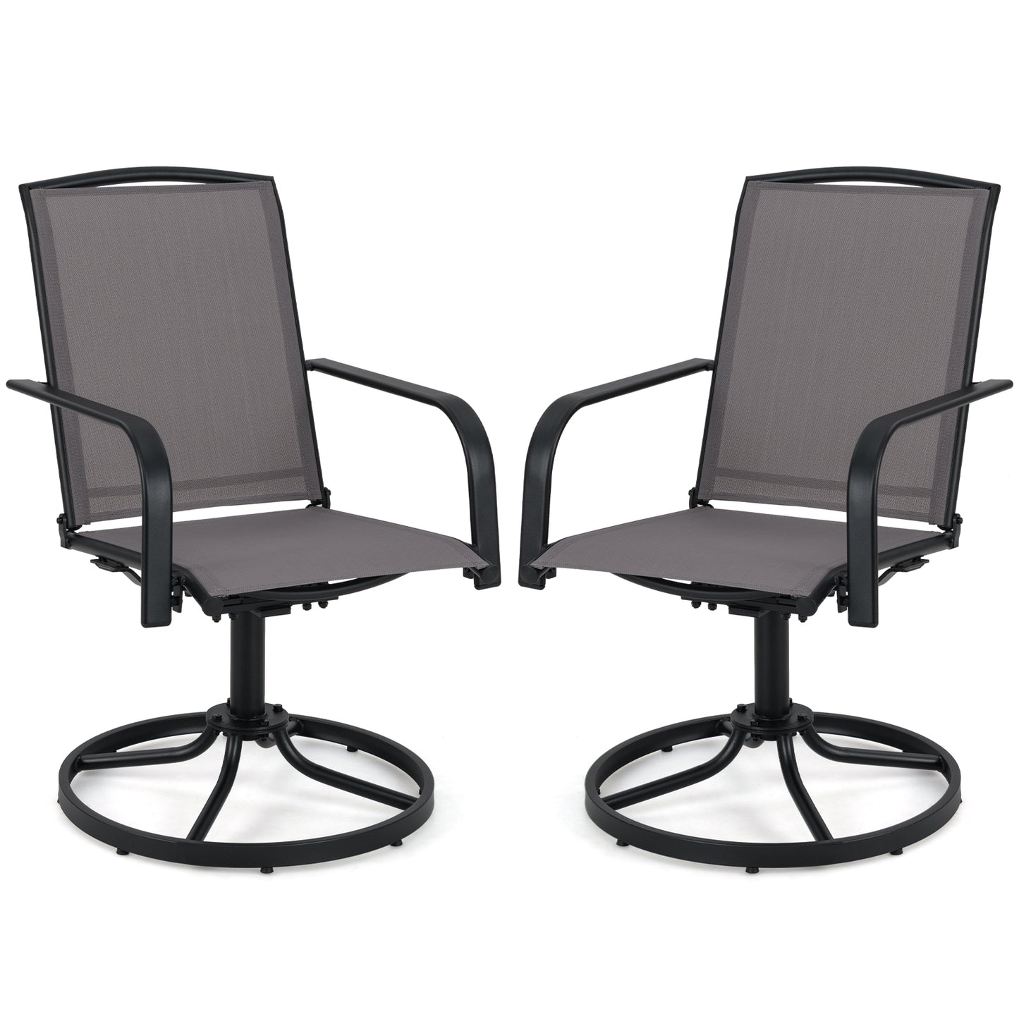 Outdoor Swivel Chairs, Set of 2, High Back, Breathable Seat, Gray