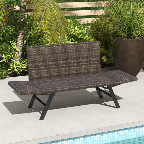 Patio Convertible Sofa for 2 Quick Dry Foam Padded Rattan with Armrests, Gray