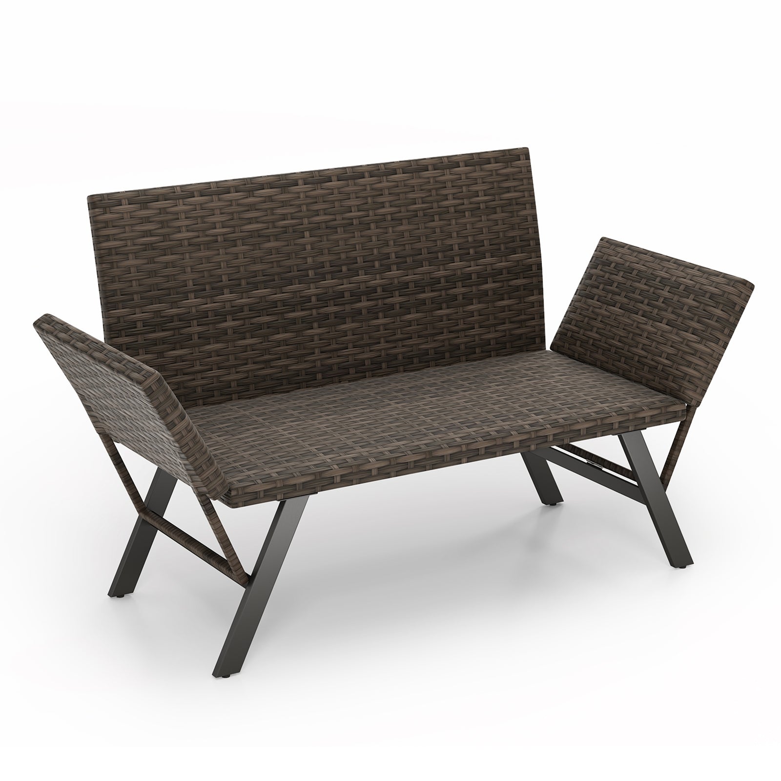 Patio Convertible Sofa for 2 Quick Dry Foam Padded Rattan with Armrests, Gray Outdoor Benches at Gallery Canada