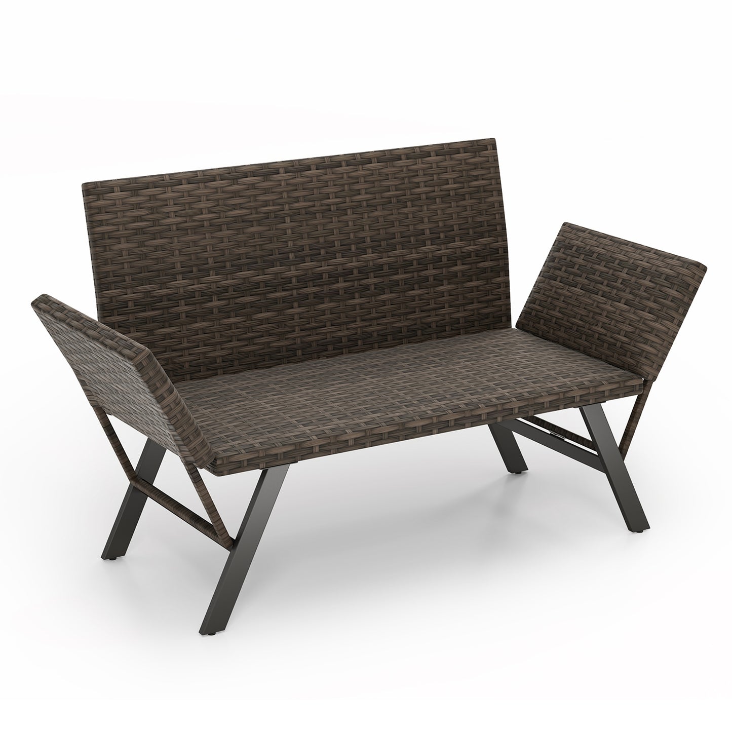 Patio Convertible Sofa for 2 Quick Dry Foam Padded Rattan with Armrests, Gray Outdoor Benches at Gallery Canada