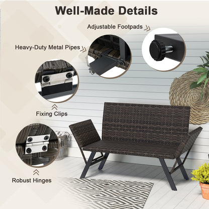 Patio Convertible Sofa for 2 Quick Dry Foam Padded Rattan with Armrests, Gray Outdoor Benches at Gallery Canada