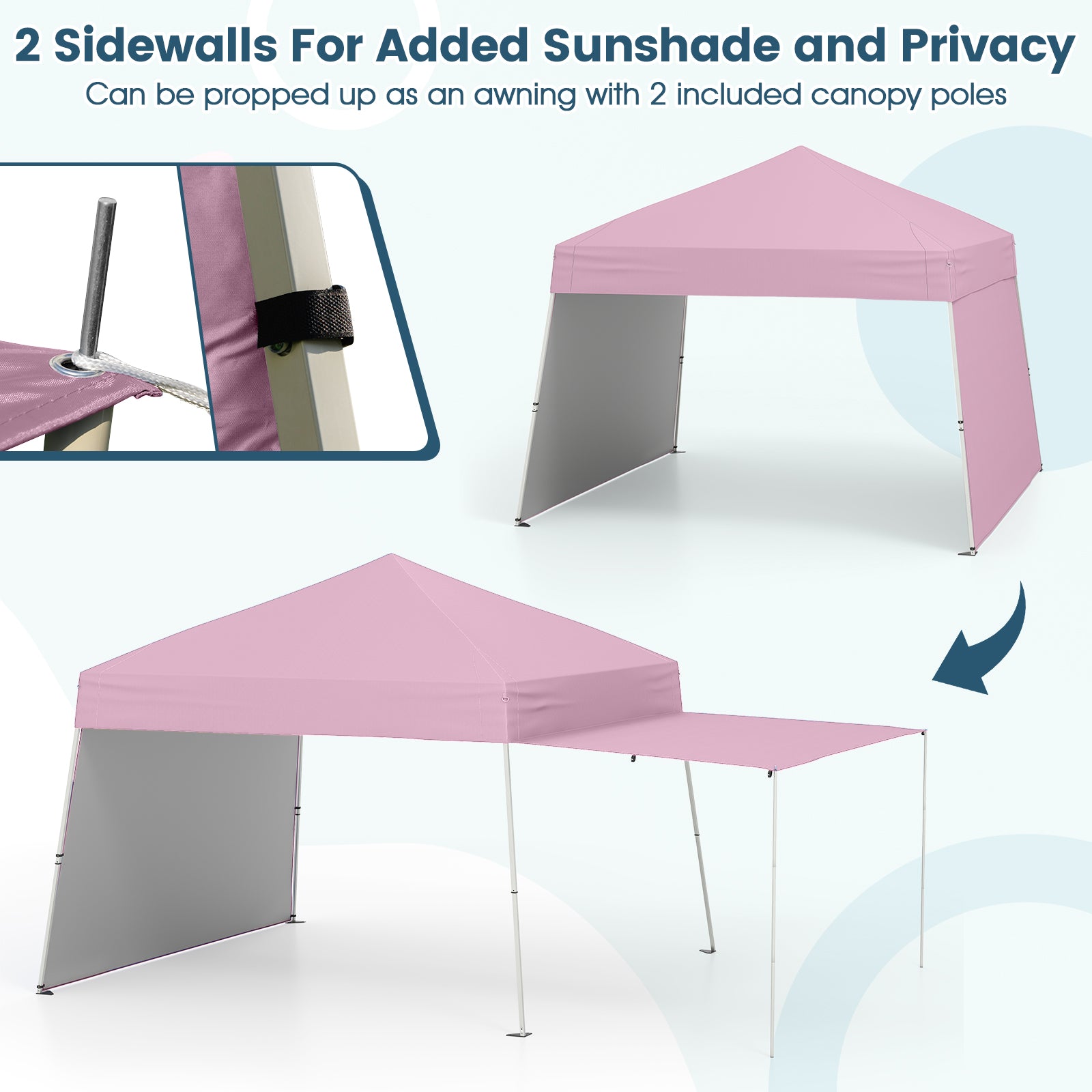 14 x 9.2 Feet Pop up Canopy Tent with 2 Convertible Sidewalls to Awning and Stakes, Pink Canopies at Gallery Canada