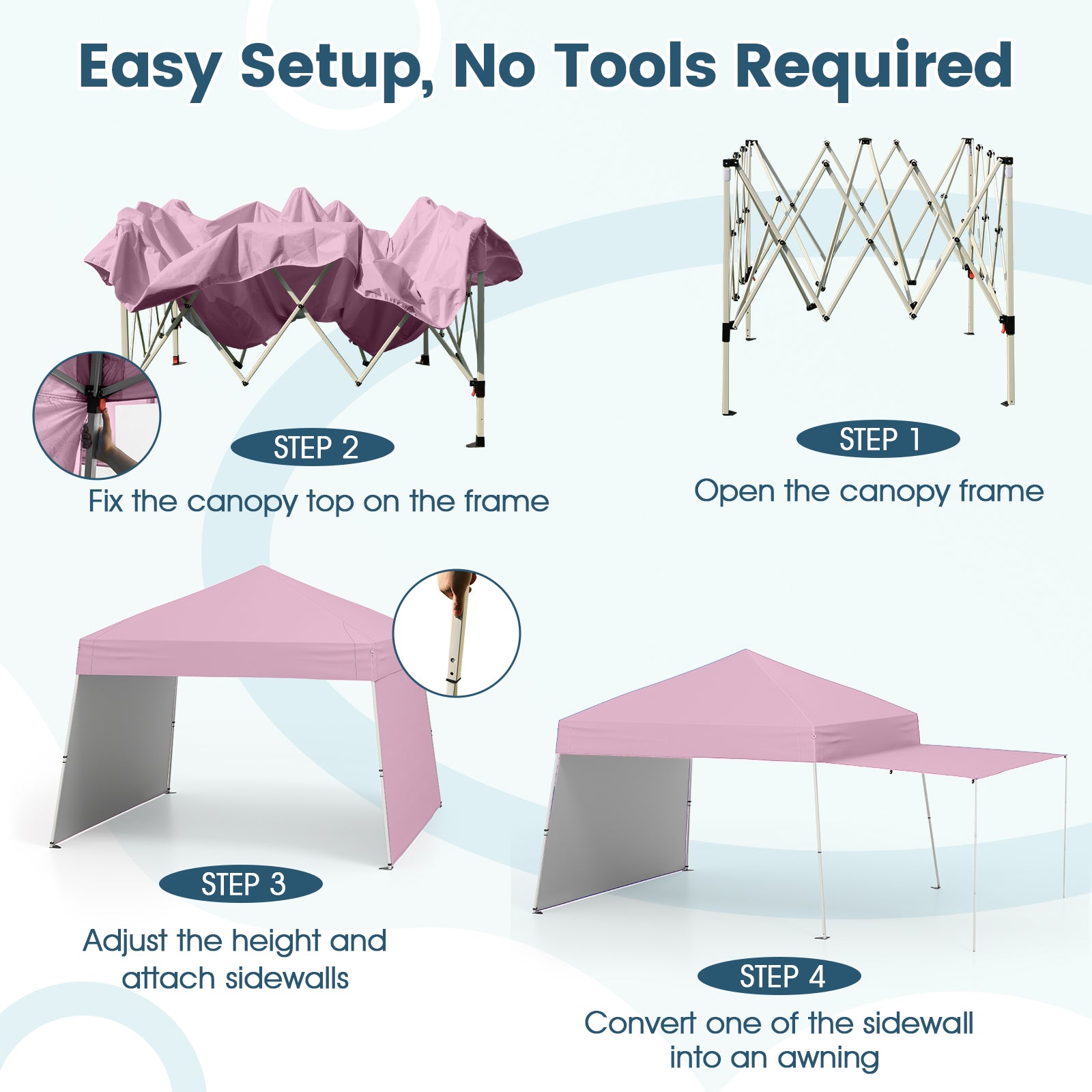 14 x 9.2 Feet Pop up Canopy Tent with 2 Convertible Sidewalls to Awning and Stakes, Pink Canopies at Gallery Canada