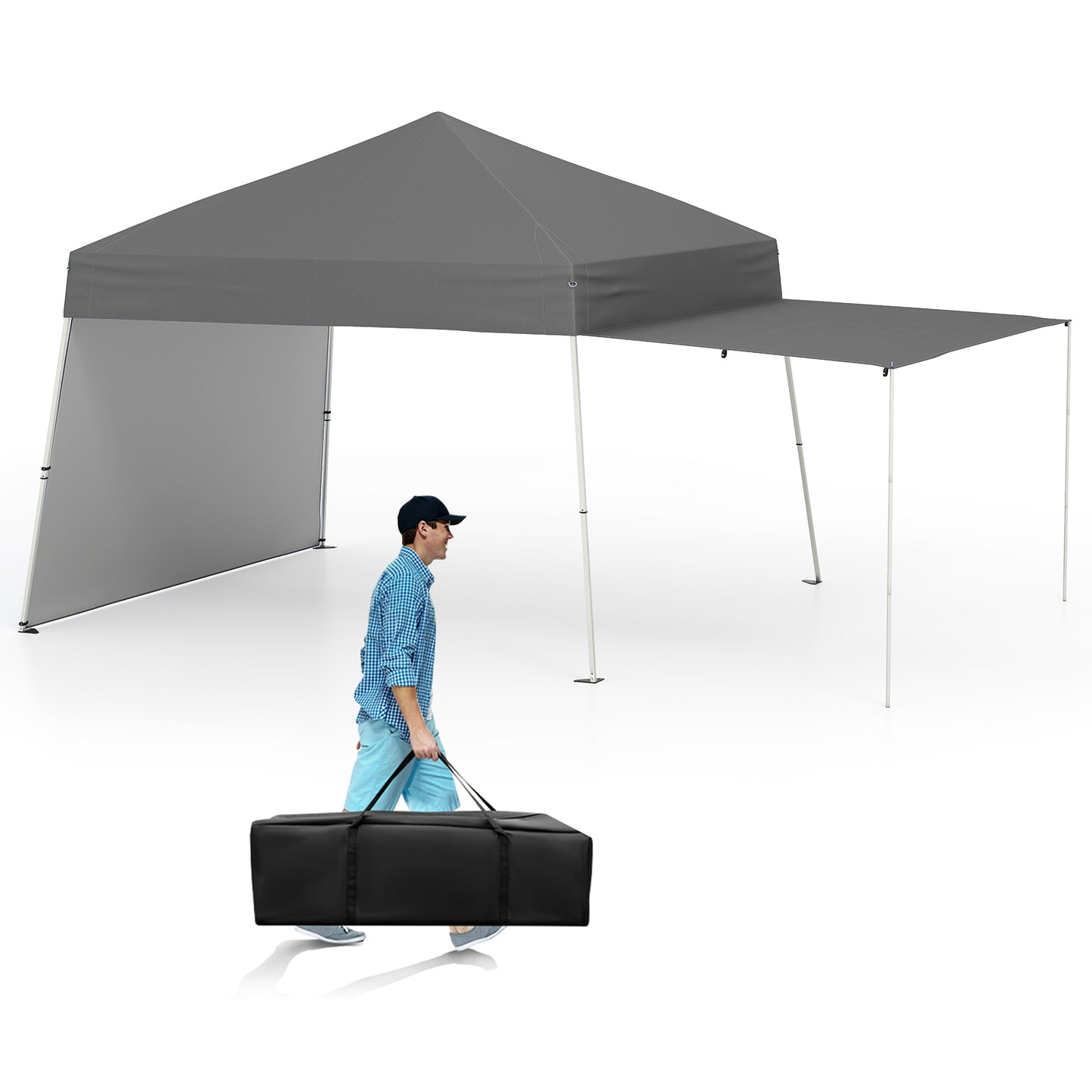 14 x 9.2 Feet Pop up Canopy Tent with 2 Convertible Sidewalls to Awning and Stakes, Gray Canopies at Gallery Canada