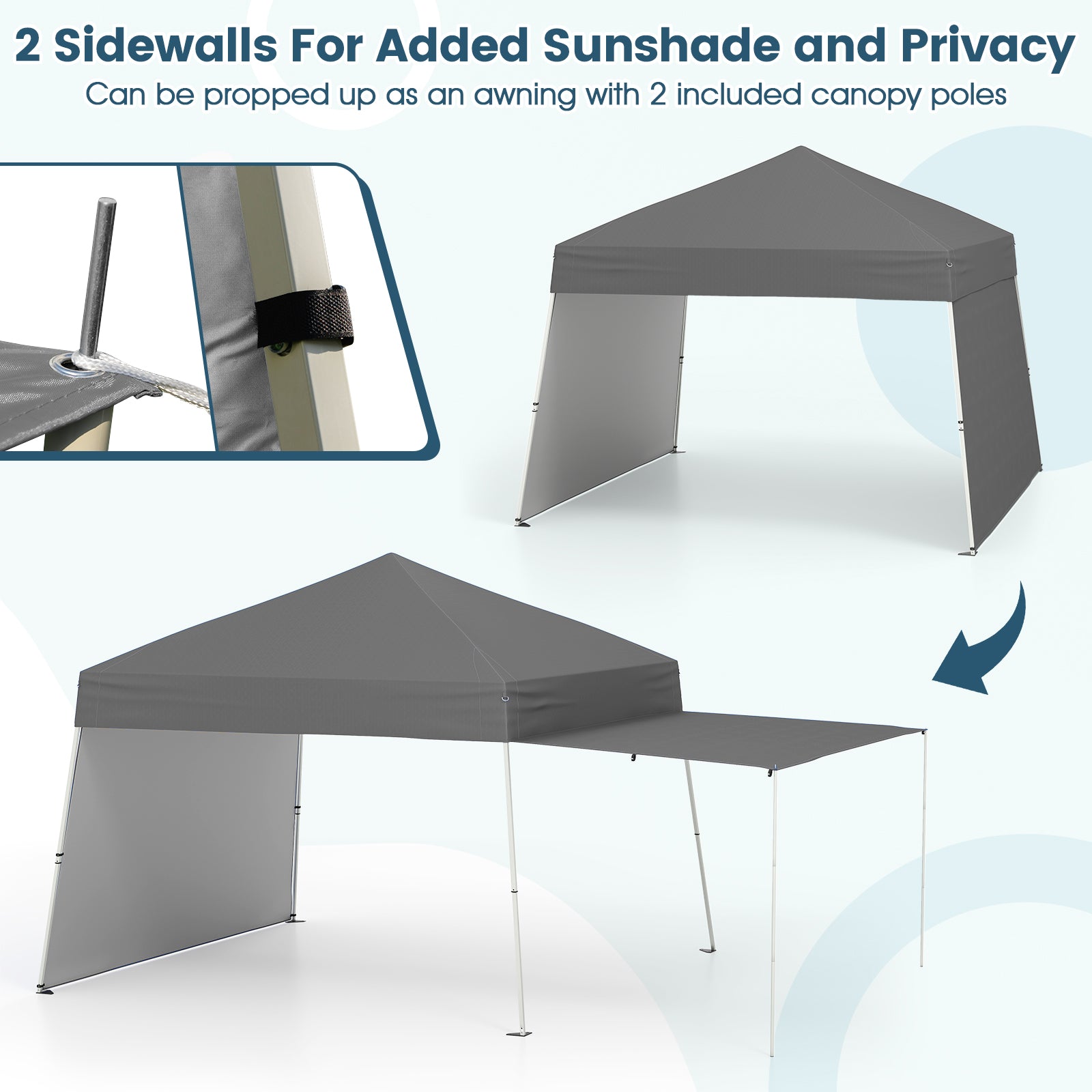 14 x 9.2 Feet Pop up Canopy Tent with 2 Convertible Sidewalls to Awning and Stakes, Gray Canopies at Gallery Canada