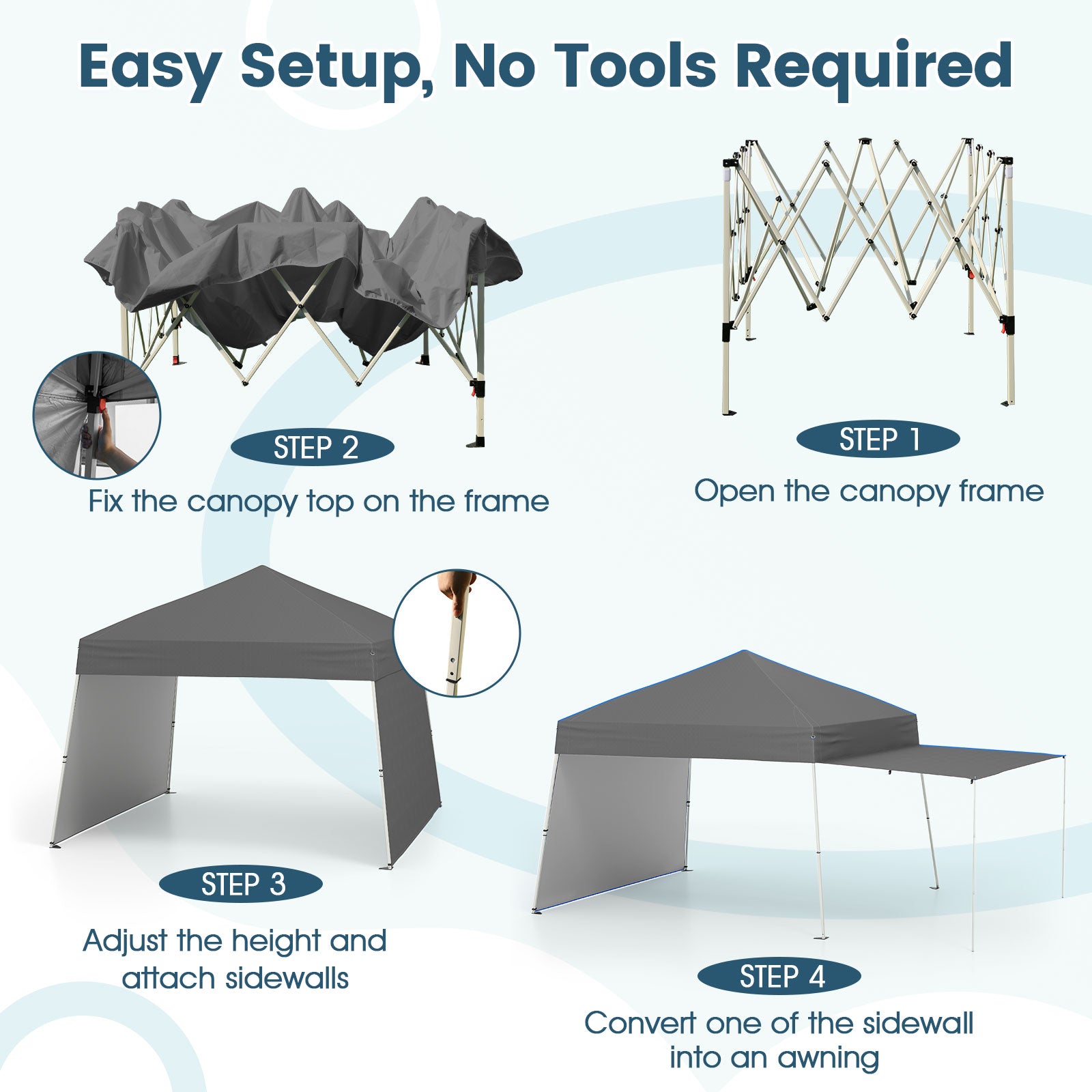14 x 9.2 Feet Pop up Canopy Tent with 2 Convertible Sidewalls to Awning and Stakes, Gray Canopies at Gallery Canada