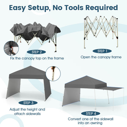 14 x 9.2 Feet Pop up Canopy Tent with 2 Convertible Sidewalls to Awning and Stakes, Gray Canopies at Gallery Canada