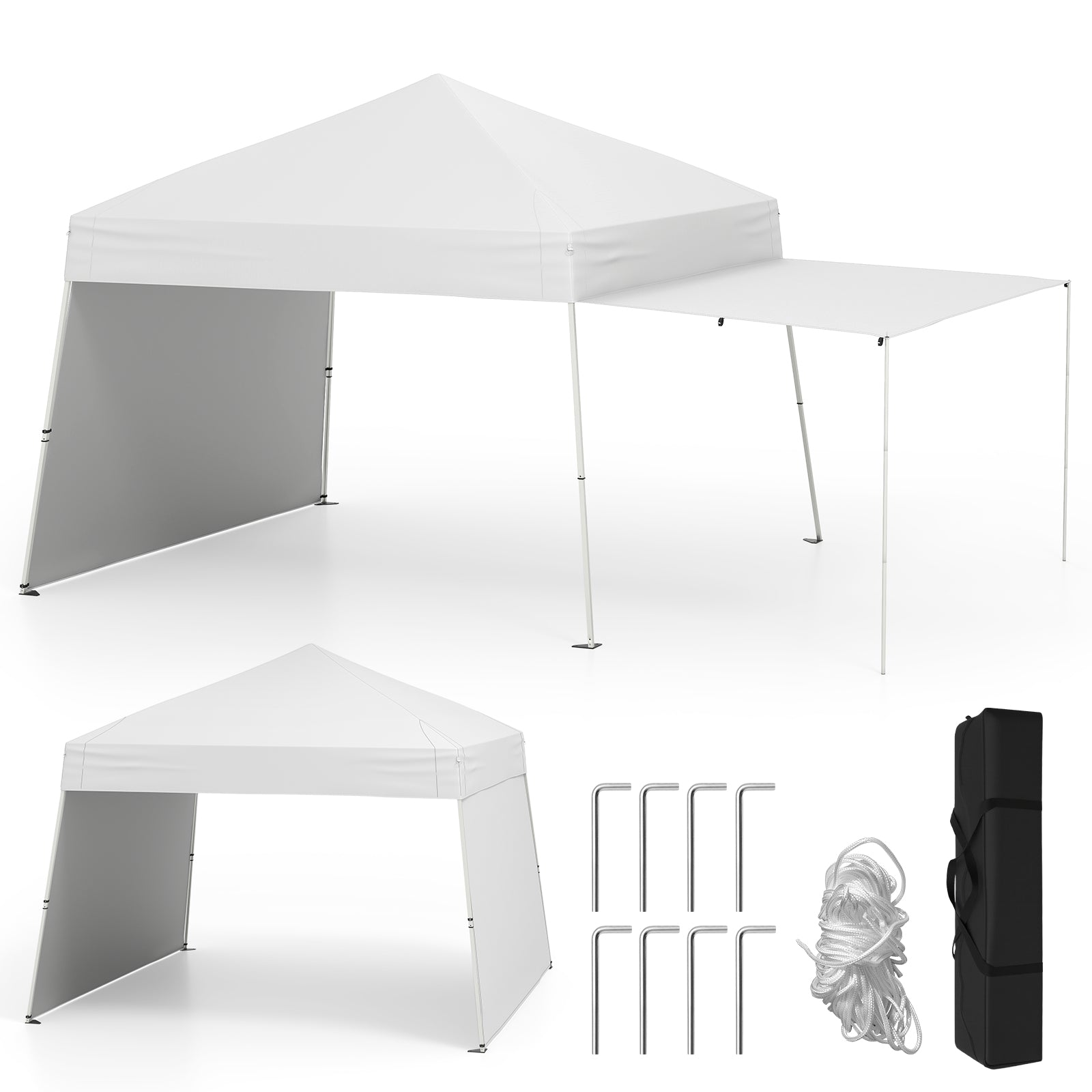 14 x 9.2 Feet Pop Up Canopy Tent, With 2 Convertible Sidewalls, White Canopies White at Gallery Canada