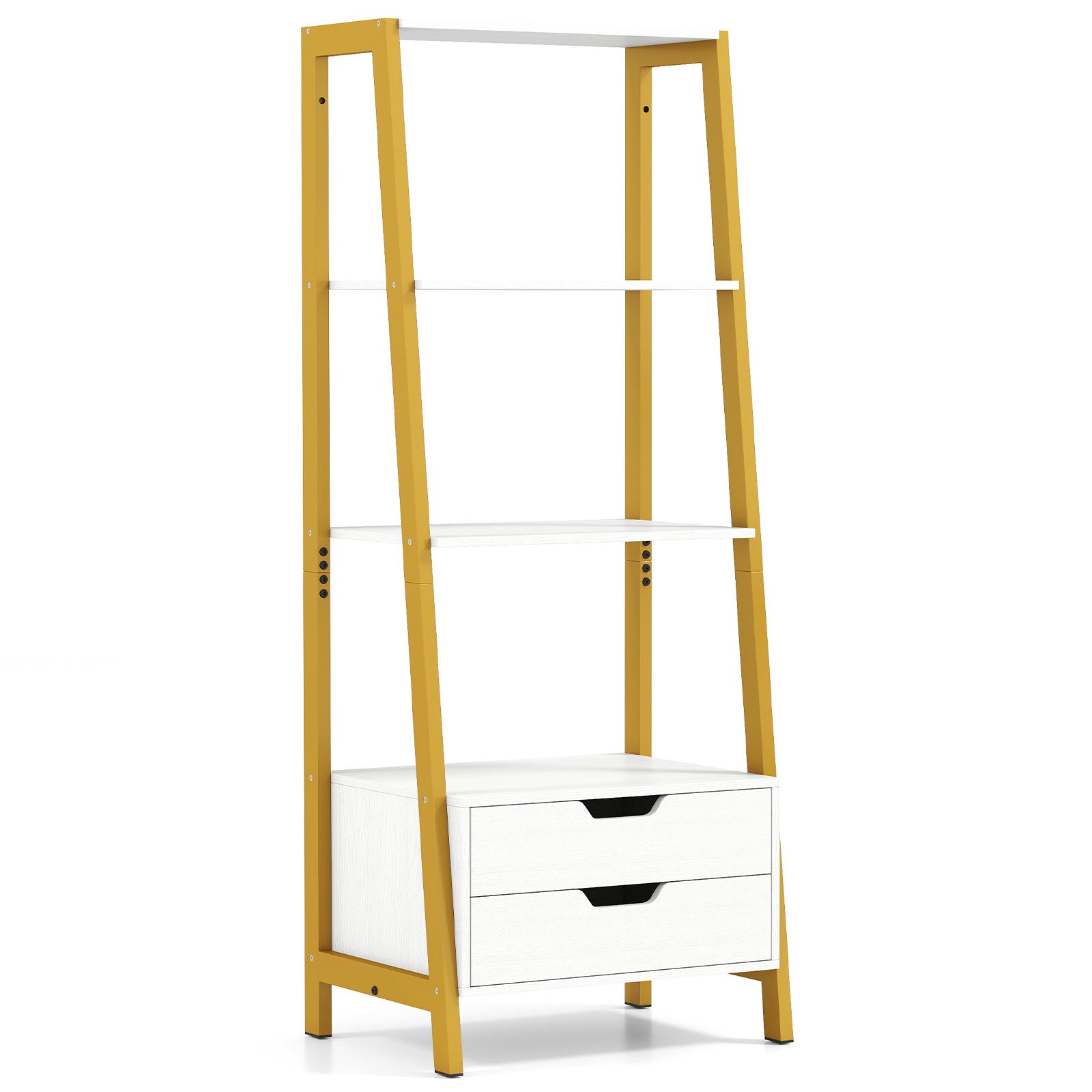 4-Tier Ladder Shelf With 2 Drawers, 52.5 Inch Tall, White Bookcases White at Gallery Canada
