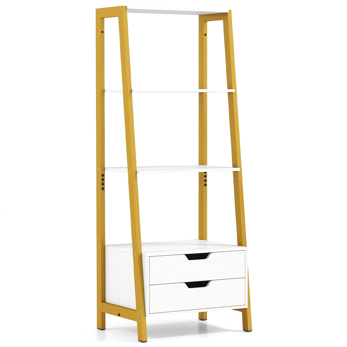 4-Tier Ladder Shelf With 2 Drawers, 52.5 Inch Tall, White Bookcases White at Gallery Canada