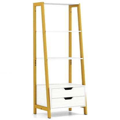 4-Tier Ladder Shelf With 2 Drawers, 52.5 Inch Tall, White Bookcases White at Gallery Canada
