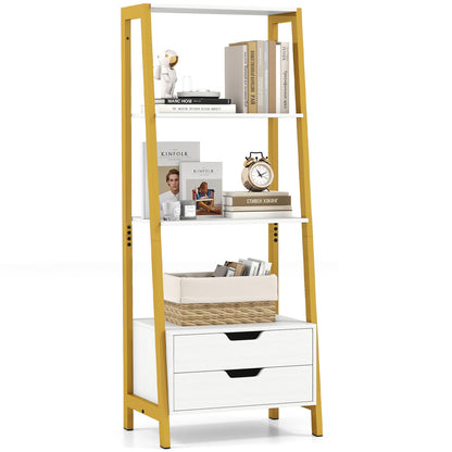 4-Tier Ladder Shelf with 2 Drawers 52.5 Inch Tall Freestanding Bookcase, White Bookcases at Gallery Canada