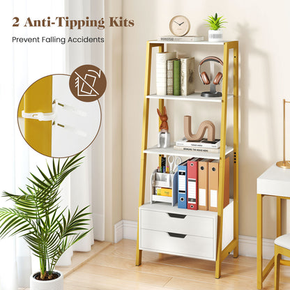 4-Tier Ladder Shelf with 2 Drawers 52.5 Inch Tall Freestanding Bookcase, White Bookcases at Gallery Canada