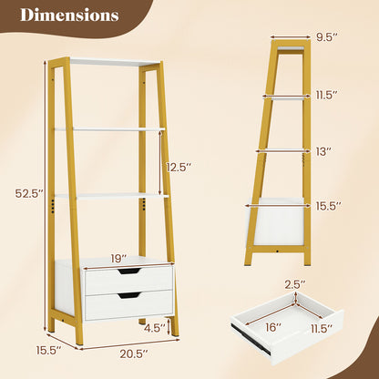 4-Tier Ladder Shelf with 2 Drawers 52.5 Inch Tall Freestanding Bookcase, White Bookcases at Gallery Canada