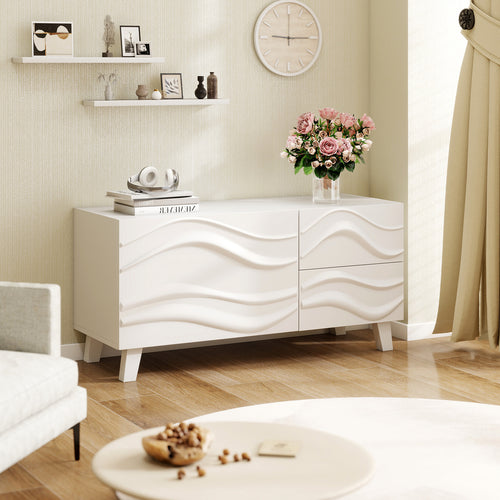 Modern Mid Century TV Stand  with Drawers for 44 Inch TV, White