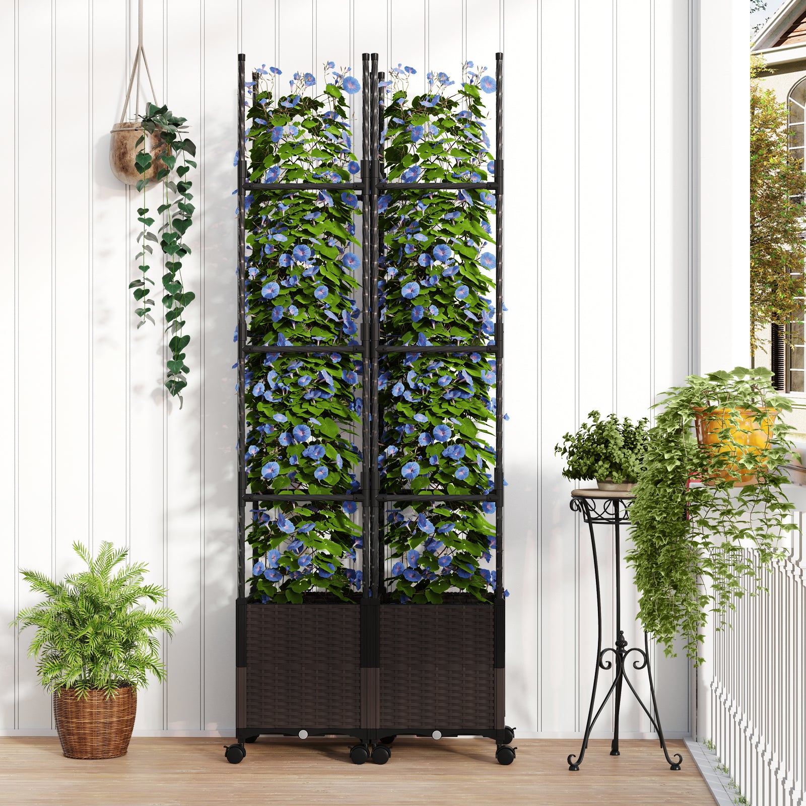 87 Inch Tall Raised Garden Bed with Plant Box Trellis and Lockable Wheels Adjustable Height Plant Supports at Gallery Canada