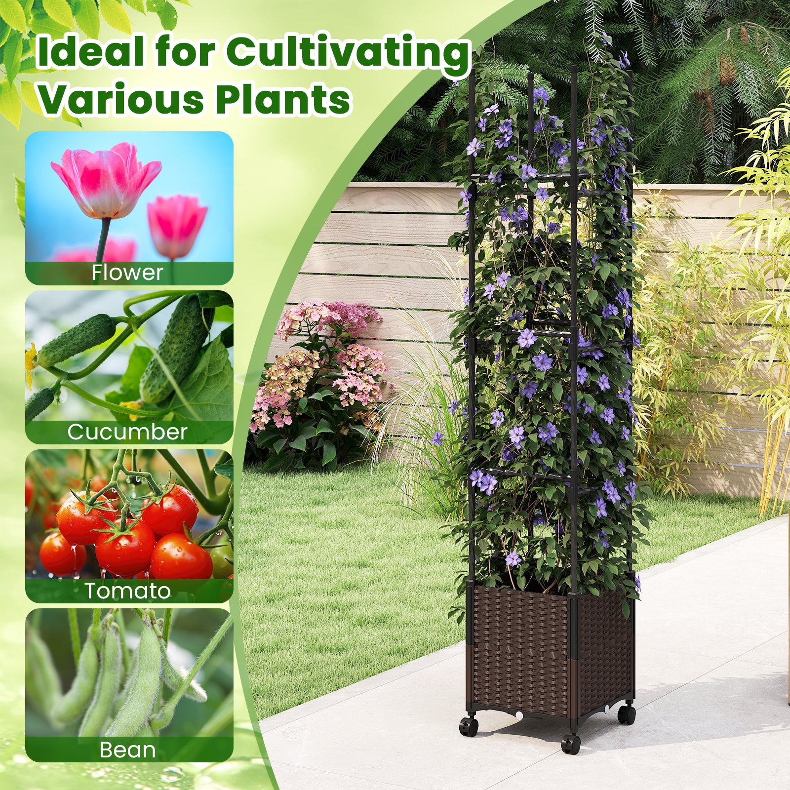 87 Inch Tall Raised Garden Bed with Plant Box Trellis and Lockable Wheels Adjustable Height Plant Supports at Gallery Canada